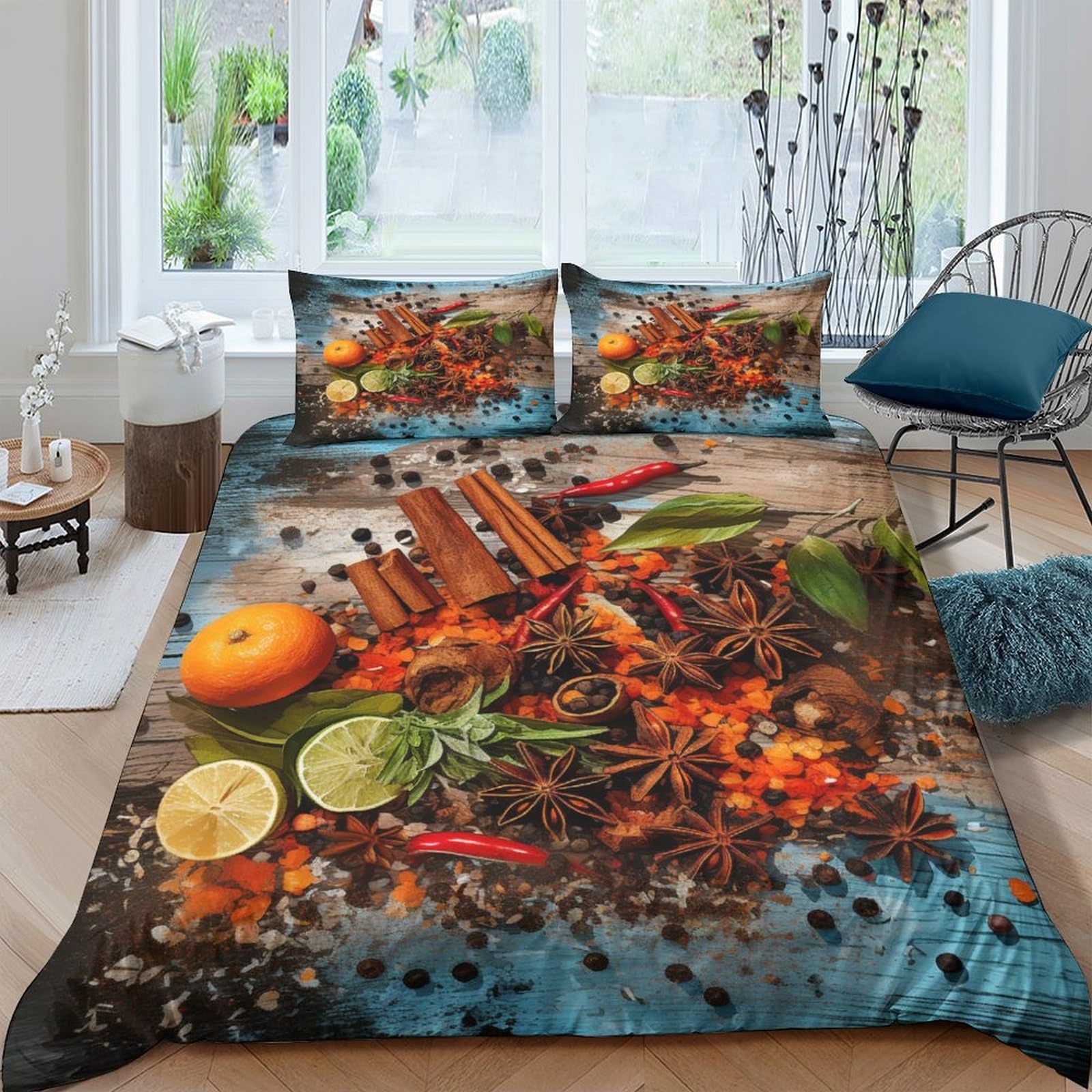 Housse de couette piment citron 200x200 anti-plis en microfibre douce avec zip pour lit double