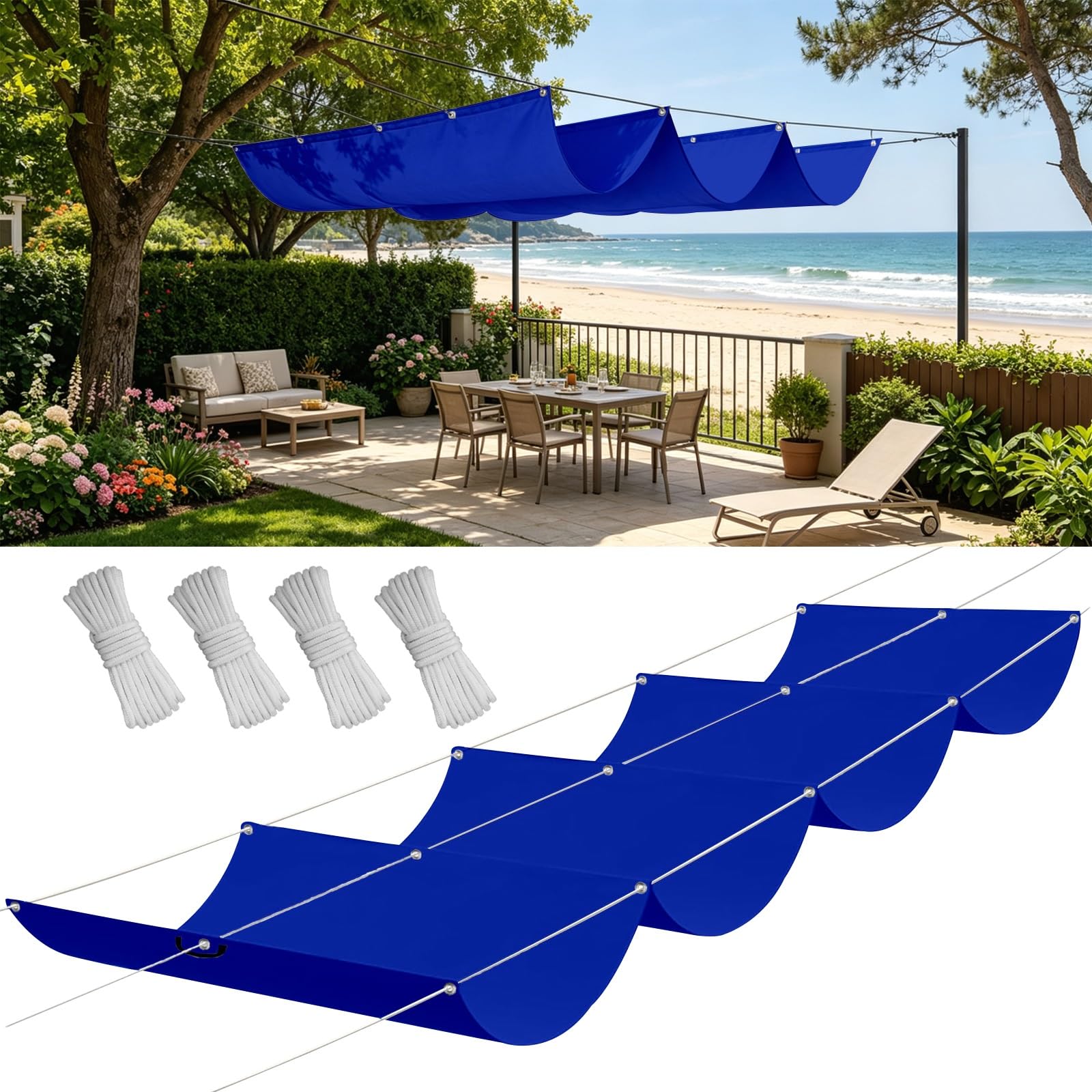 Voile d'ombrage rectangulaire 100x240 bleu en toile tendue respirante 180g