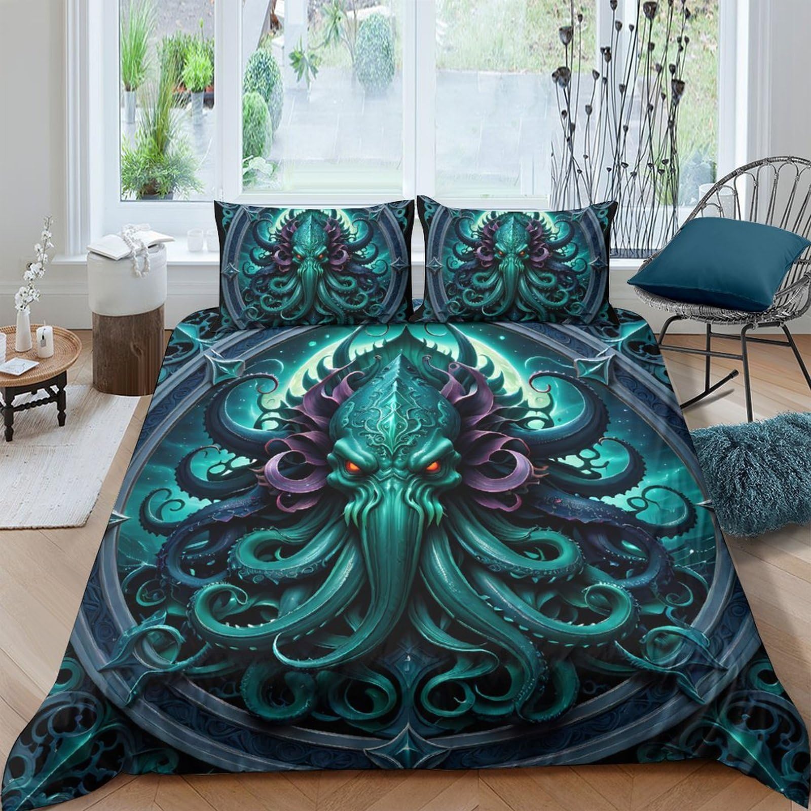 Ctjqhvkz Style-9 3D Printed Cthulhu Octopus Fitted Sheet Microfiber Soft Breathable Gothic Tentacle Mattress Cover Bedroom Decor Single（135X200cm）