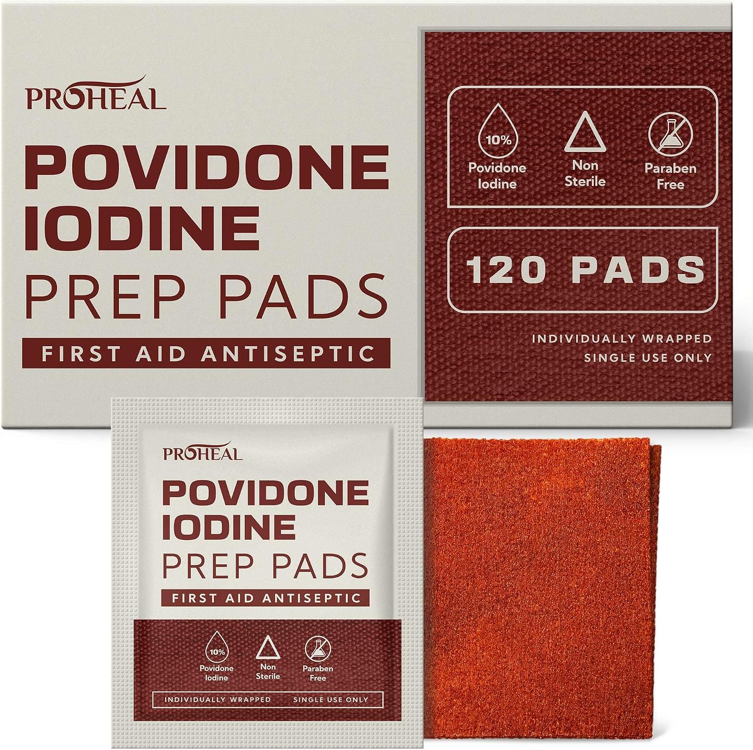 10% Povidone Iodine Prep Pads - 120 Iodine Swabs, Individually Wrapped - First Aid Antiseptic for Cleaning and Keeping Skin Clean