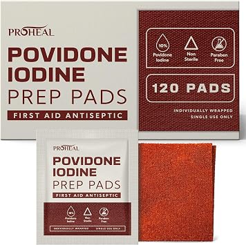 10% Povidone Iodine Prep Pads - 120 Iodine Swabs, Individually Wrapped - First Aid Antiseptic for Cleaning and Keeping Skin Clean