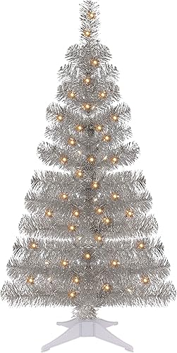Juegoal Árbol de Navidad artificial preiluminado de 4 pies, árbol de abeto de pino con 70 luces LED blancas cálidas, 8 modos de iluminación y