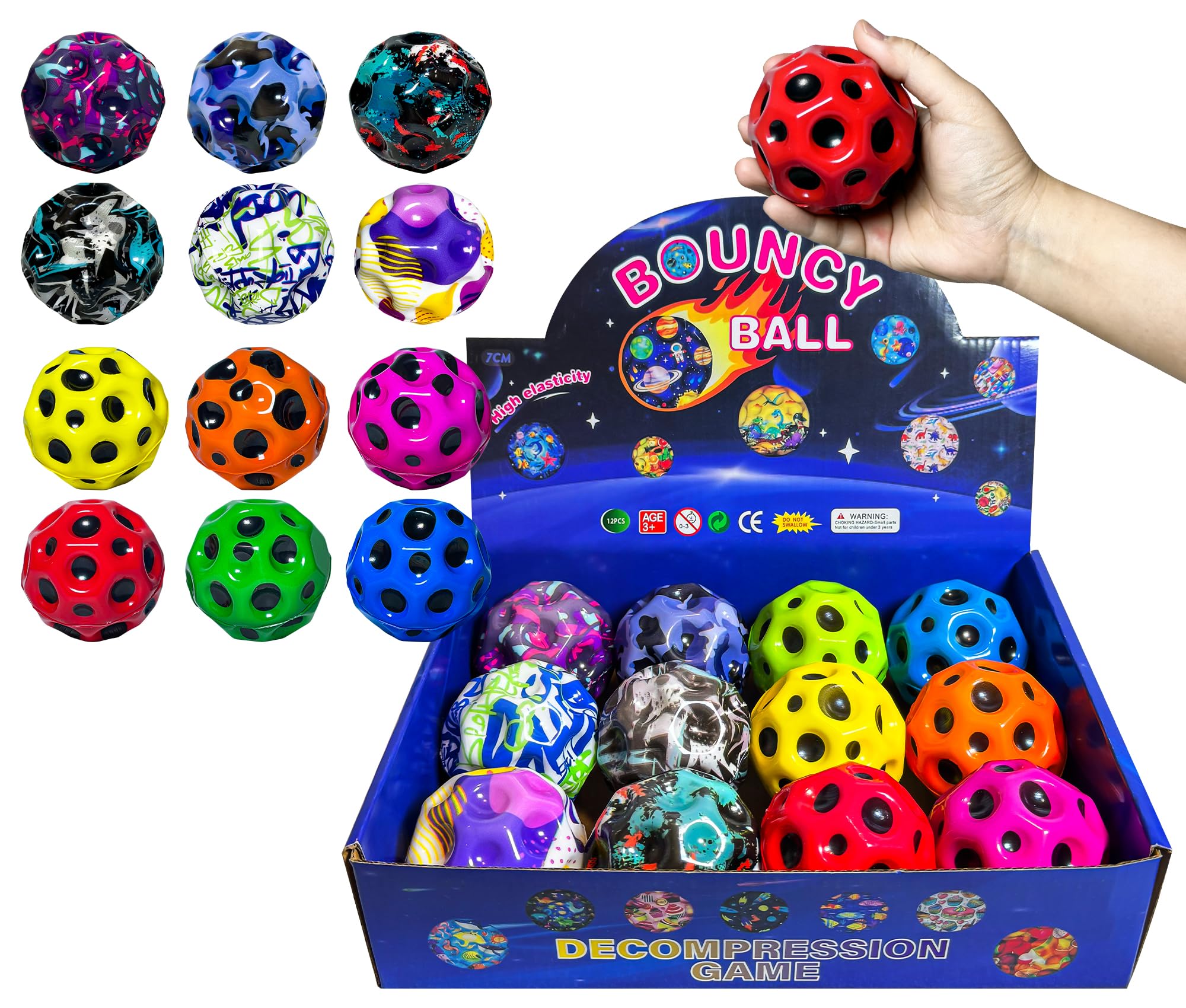 THWJLKK 12 Pack Moon Bouncy Balls Super High Jumping Extreme Bouncing Ball, Super High Bouncing Ball, Children's Sensory Ball, Athlete Training