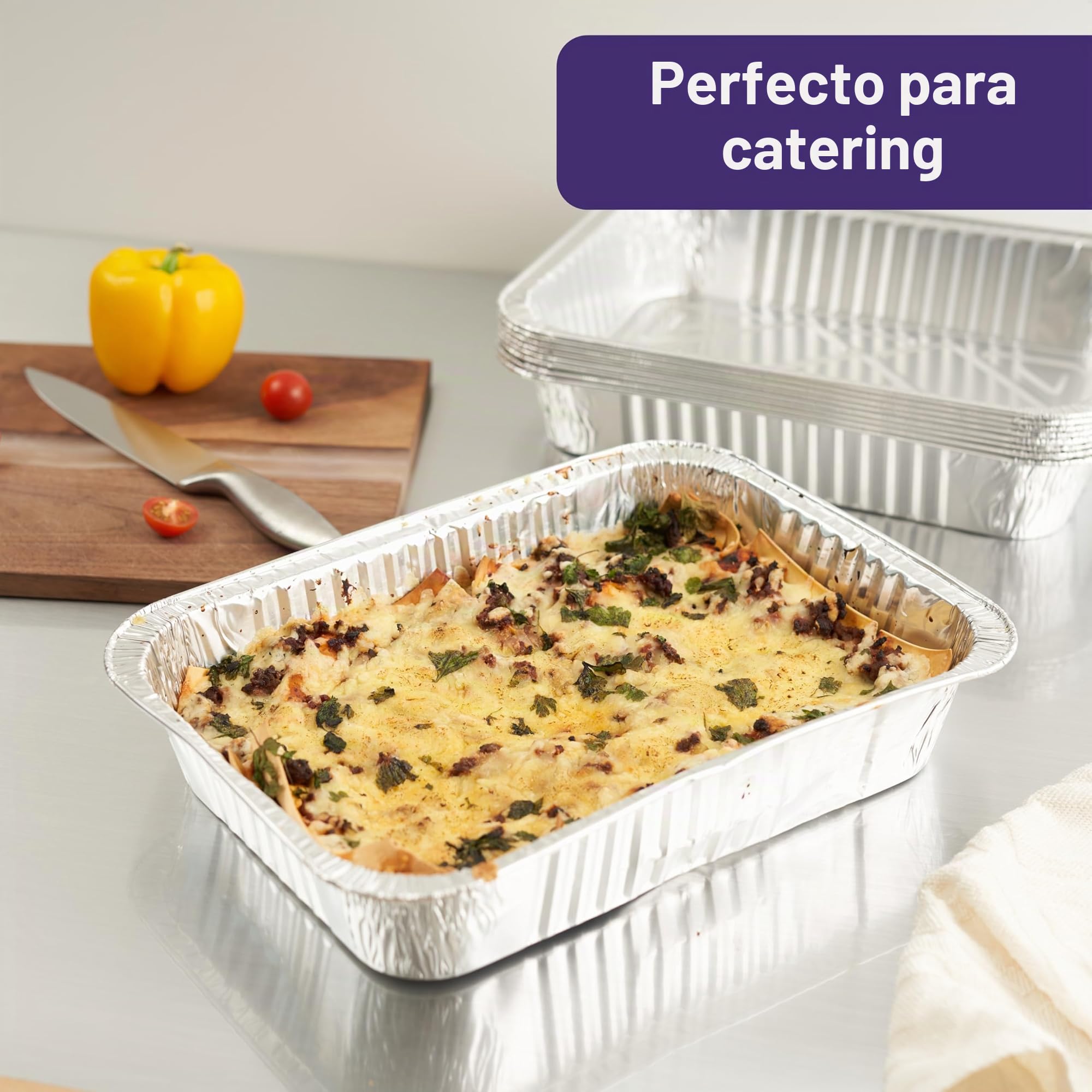 MATANA 25 Bandejas de Aluminio para Horno 37x27 cm (5000 ml) – Bandejas Aluminio Desechables Grandes, Recipientes de Aluminio Resistentes para Hornear, BBQ y Catering