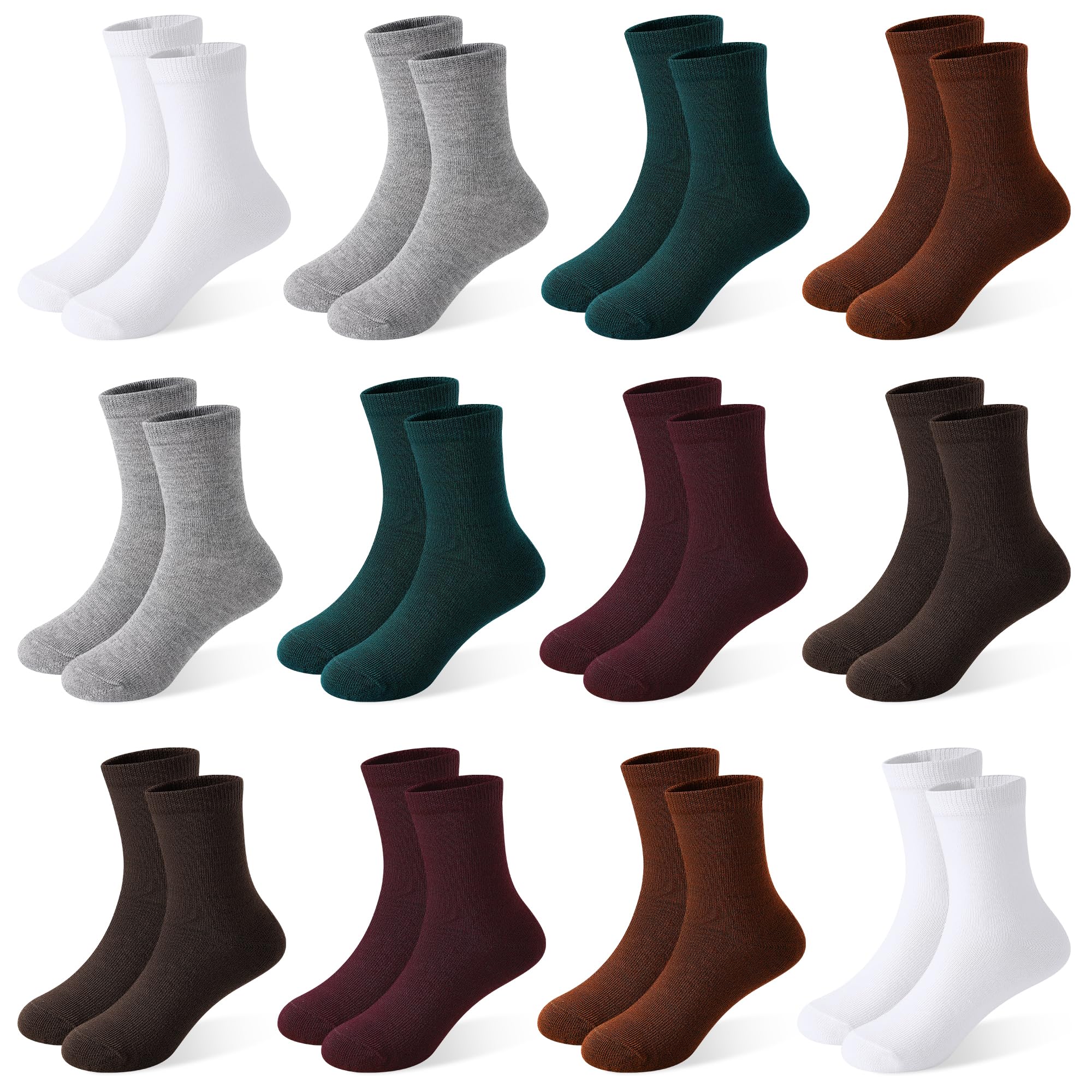 12 Pairs Boys Crew Socks, Unisex Kids School Socks Ages 1-14