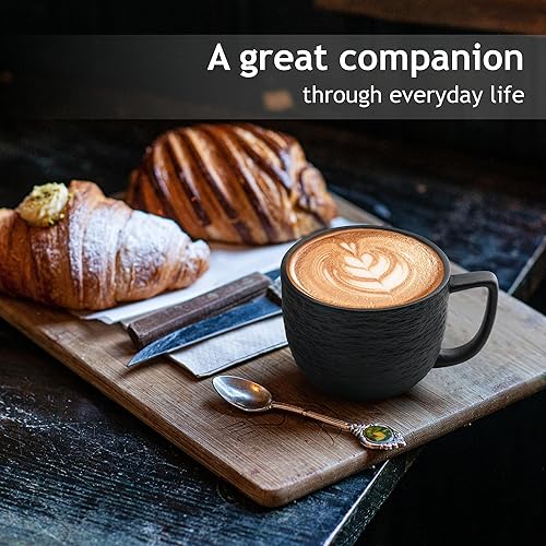 Miniatura 6 de MIAMIO Juego de 4 tazas de café de 15 onzas, color negro mate para café, café con leche, capuchino y té, colección Oasis