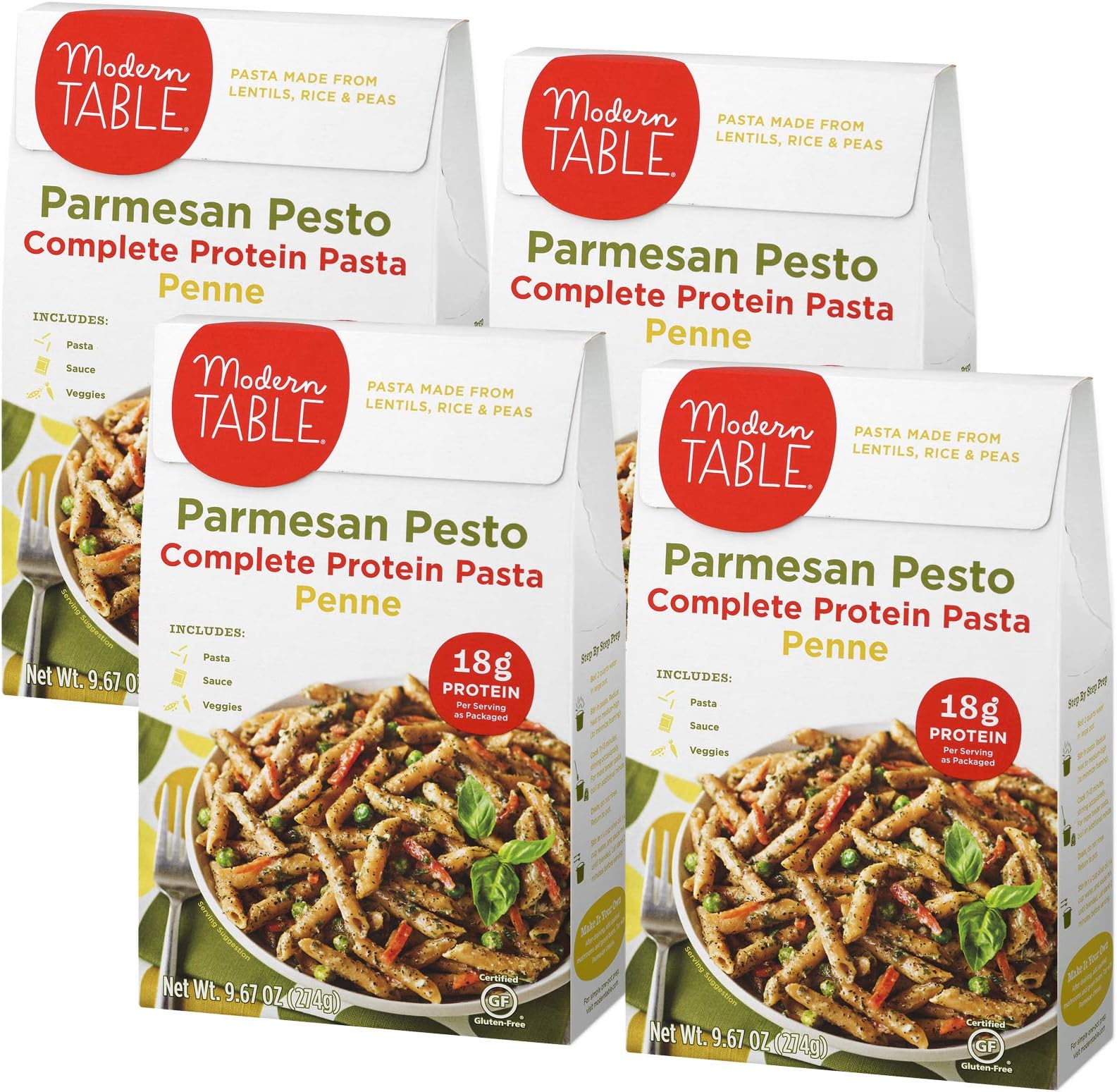 Modern Table Gluten Free, Complete Protein Lentil Pasta Meal Kit, Parmesan Pesto, 4 Count