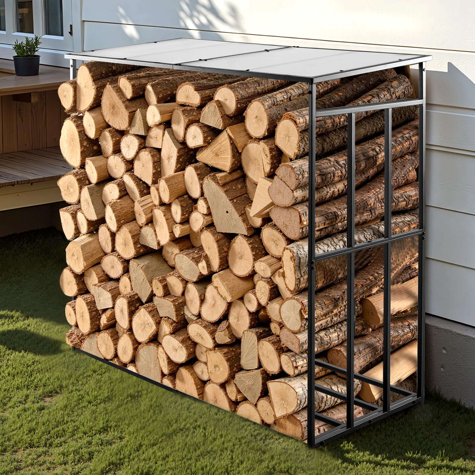 VEVOR Metall Kaminholzregal, 1850x700x1800 mm Brennholzregal, Kaminholzunterstand, max. Tragkraft 300 kg, Feuerholzregal, Kaminholzlager, Stapelhilfe für Kamin, Terrasse, Hinterhof