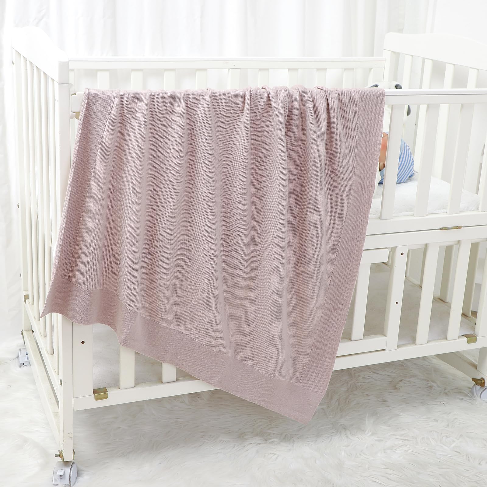 mimixiong Baby Blanket 100% Cotton Knit Baby Blankets Baby Gifts Baby Essentials for Newborn 100 x 80 cm Baby Purple - Image 2