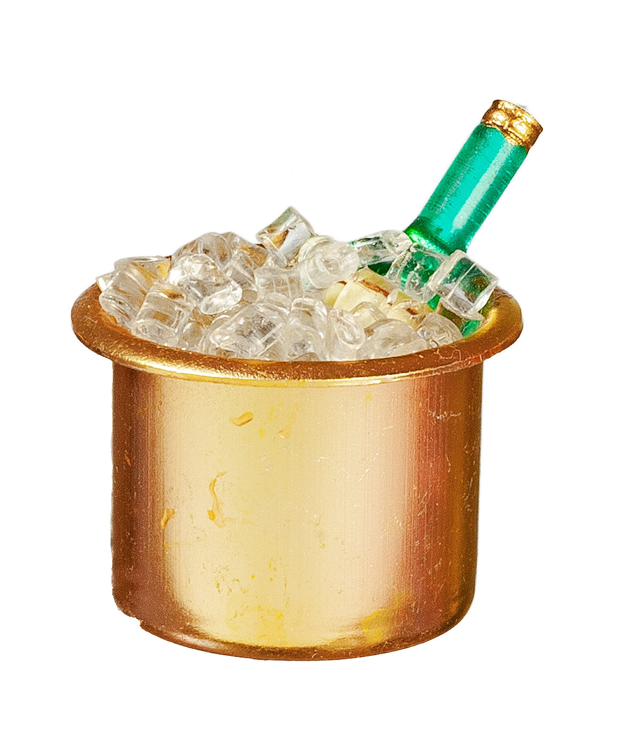 Dolls House Wine Bottle in Gold Ice Bucket Miniature Pub Dining Accessory 1:12