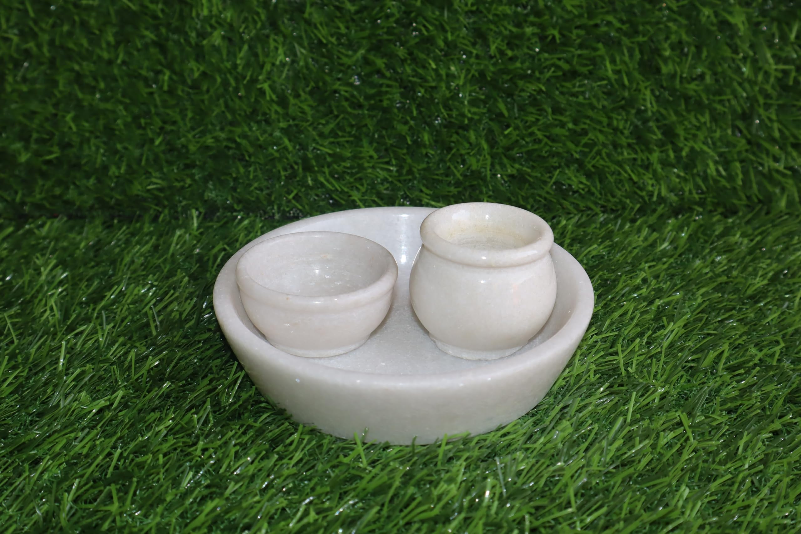 Salvus APP SOLUTIONS Elegant White Marble Pooja Plate with Bowl and Lota - Spiritual Offering Set (White)