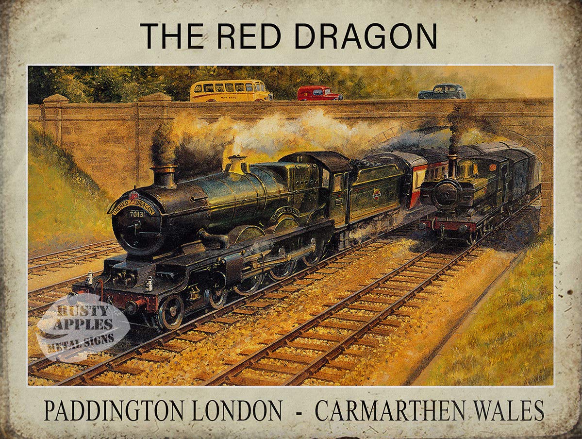 The Rusty Apples Metal Sign Co Red The Dragon– The Golden Age Of The Steam Train - Metal Sign – 3 Sizes To Choose – Home Decor – Unique Gift (8” X 6” 200 X 150 Mm)