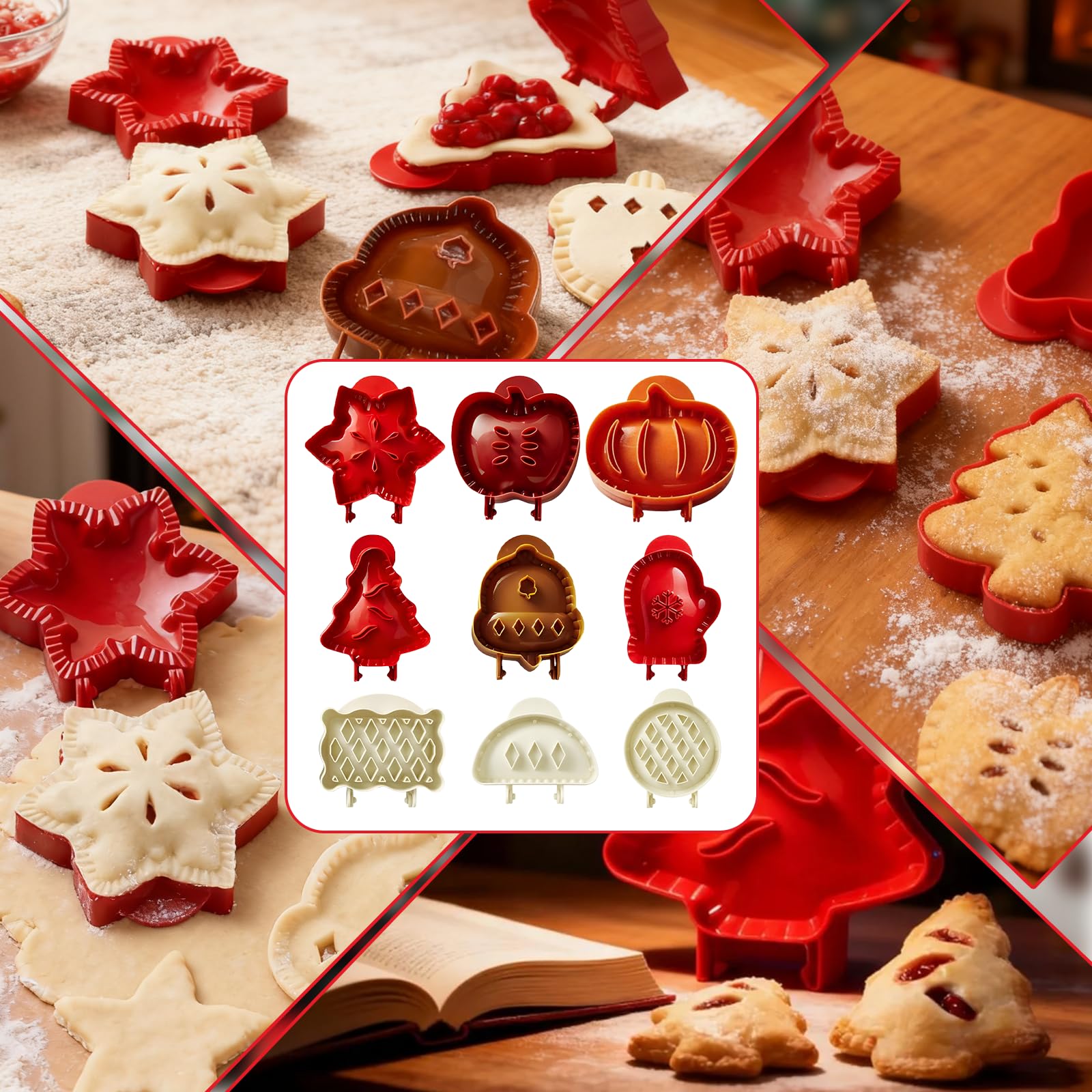 9cs - Set di mini stampi natalizi per torte e biscotti, con 9 forme (fiocco di neve, albero di Natale, mela, ghianda) per feste in casa
