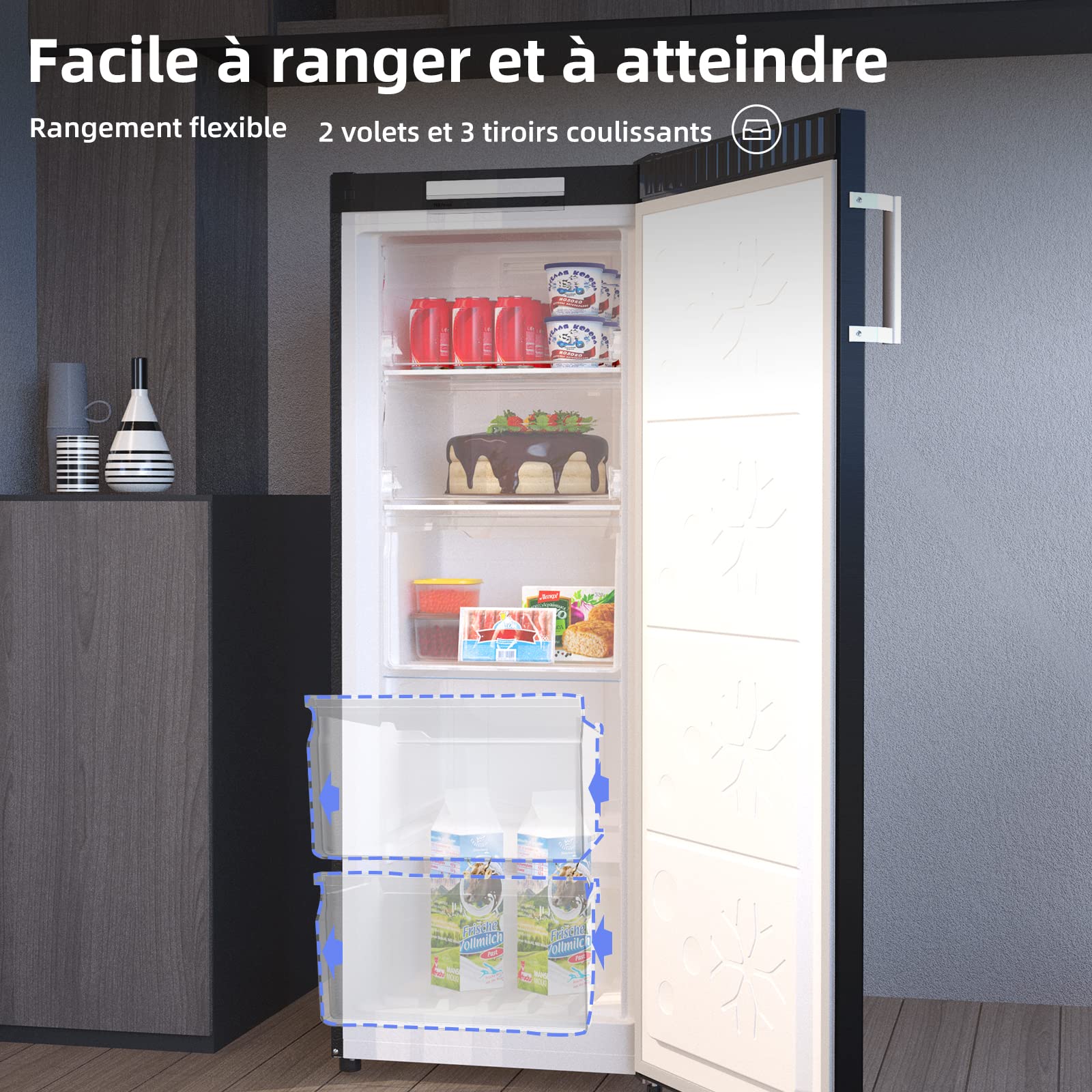 CHiQ FSD166NE4E 166L Congelatore verticale a cassetti,No Frost,Nero Acciaio Inossidabile Porte Reversibili A+, 42 db, 12 anni di garanzia sul compressore