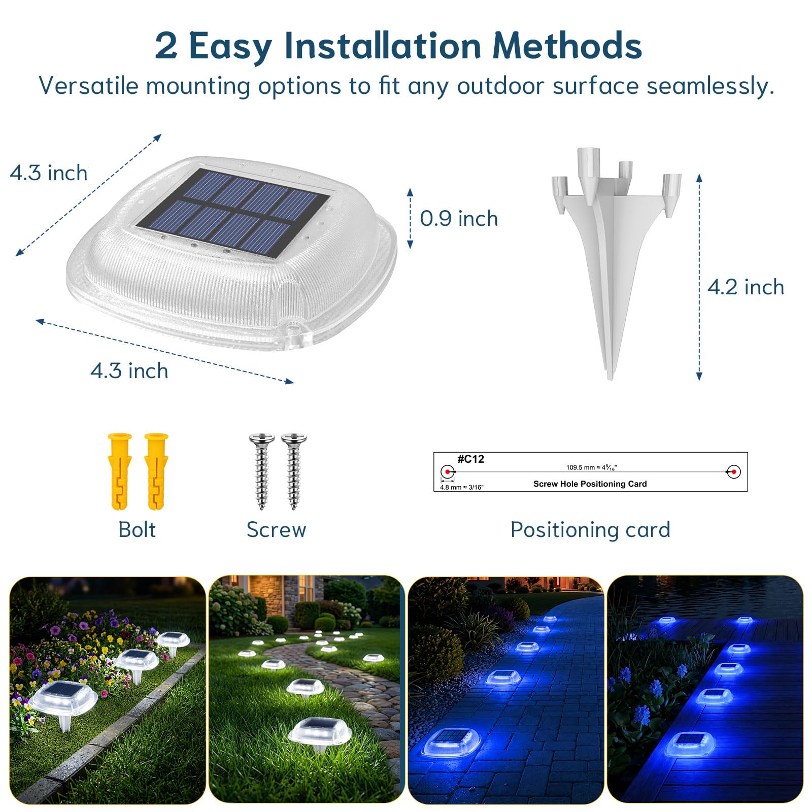 Solar Bodenleuchten Aussen, 6 Stück 2-in-1 LED Solarleuchten für Außen | Alinana Solarlampen für Außen Garten, Wege, Rasenflächen, Gehwege, Einfahrten, Gartendeko (Weiß/Blau)