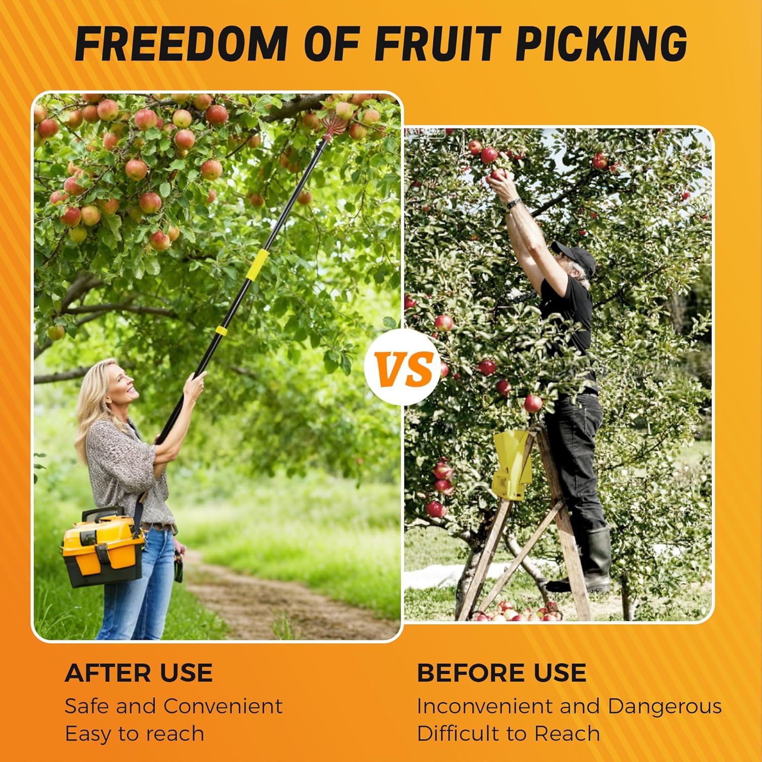 5-20FT Fruit Picker Pole Tool, with Basket Long Handle Adjustable Telescoping Pole, for Mango, Apple, Lemon, Orange, Avocado Fruit Tree Picking