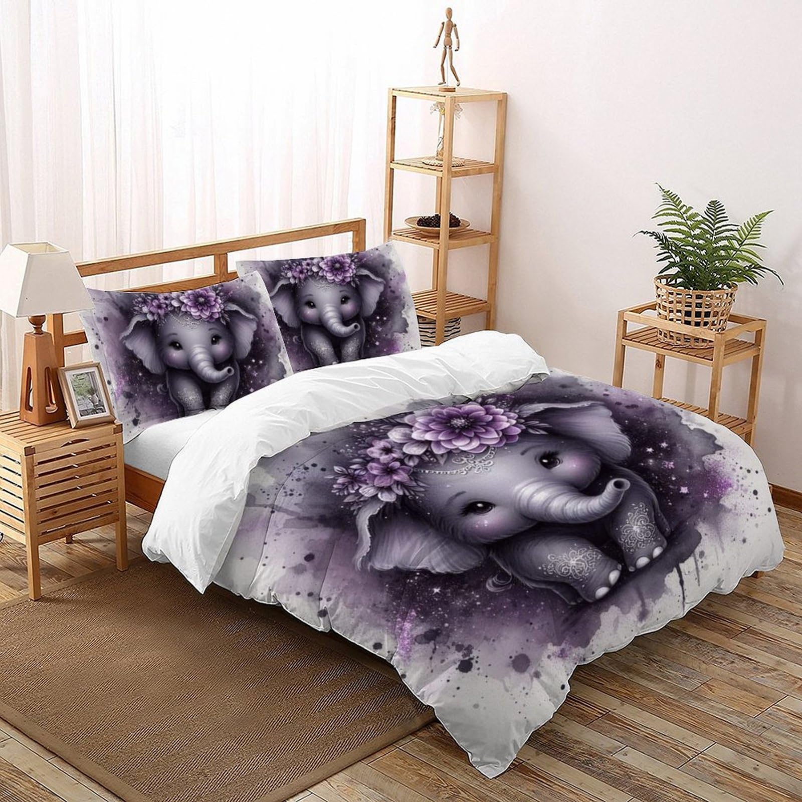 Parure housse de couette éléphant impression 3D premium en microfibre brossée 200x200