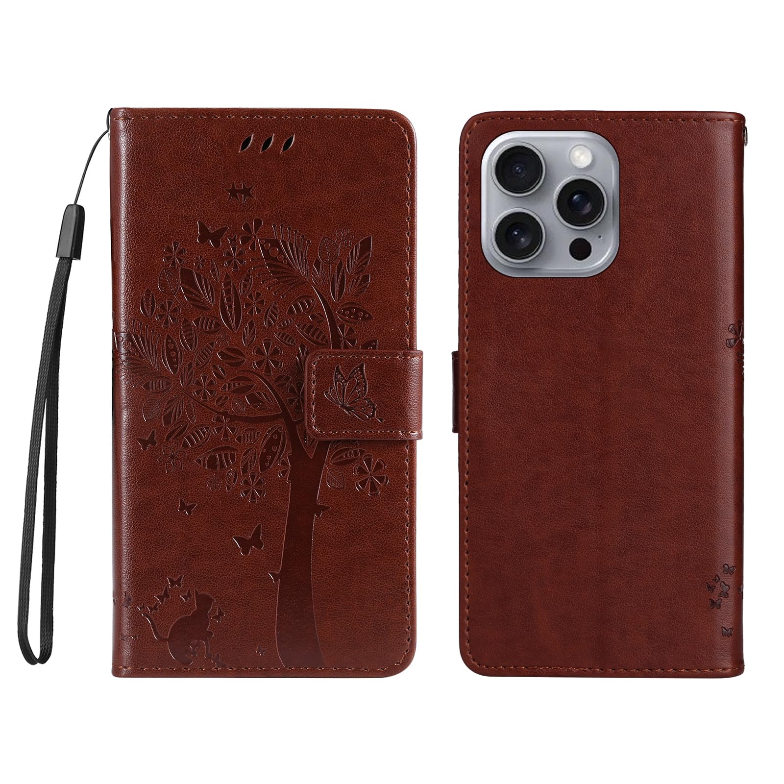 Custodia a portafoglio in pelle TORRO per iPhone 16 Pro Max (con funzione stand e ricarica MagSafe) - Marrone scuro