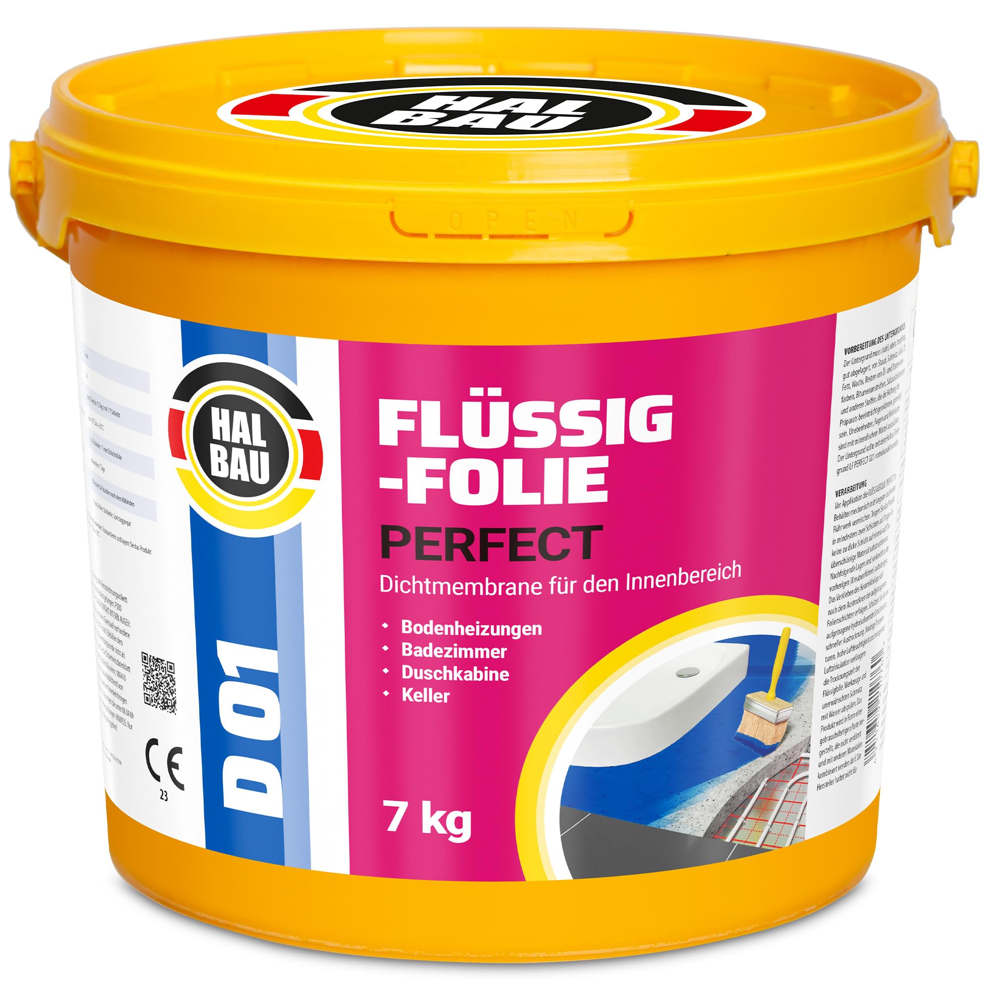 Film liquide professionnel 14 kg, caoutchouc liquide pour l'intérieur, barrière d'eau sous le carrelage, salle de bain, douche, étanchéité semi-construction D01