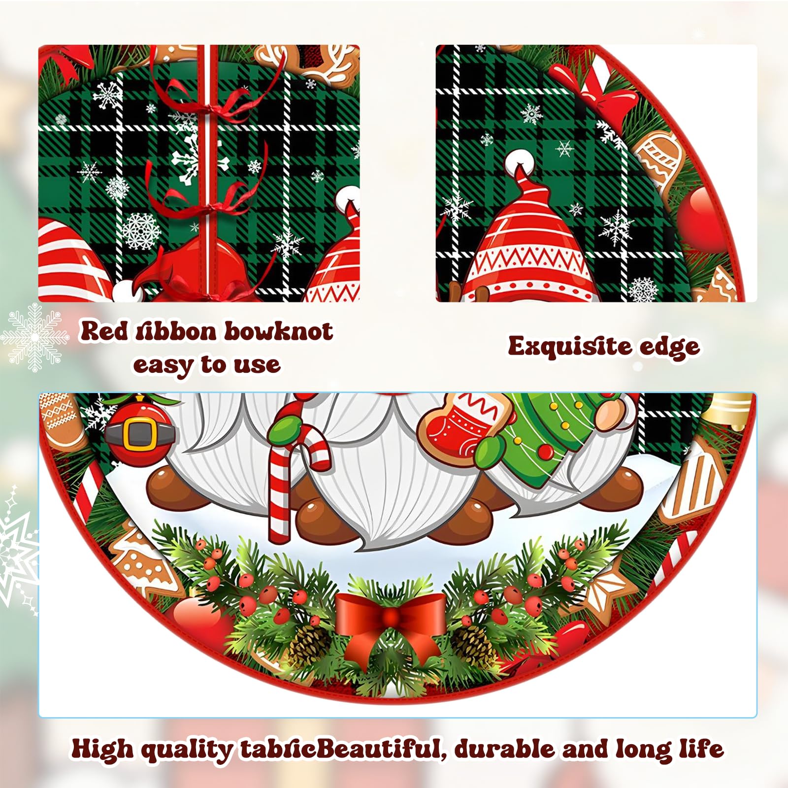 120 Cm Falda De árbol De Navidad Rojo Alfombra, Tapete para Navidad Fiesta De Año Nuevo, (Tres Enanos navideños)
