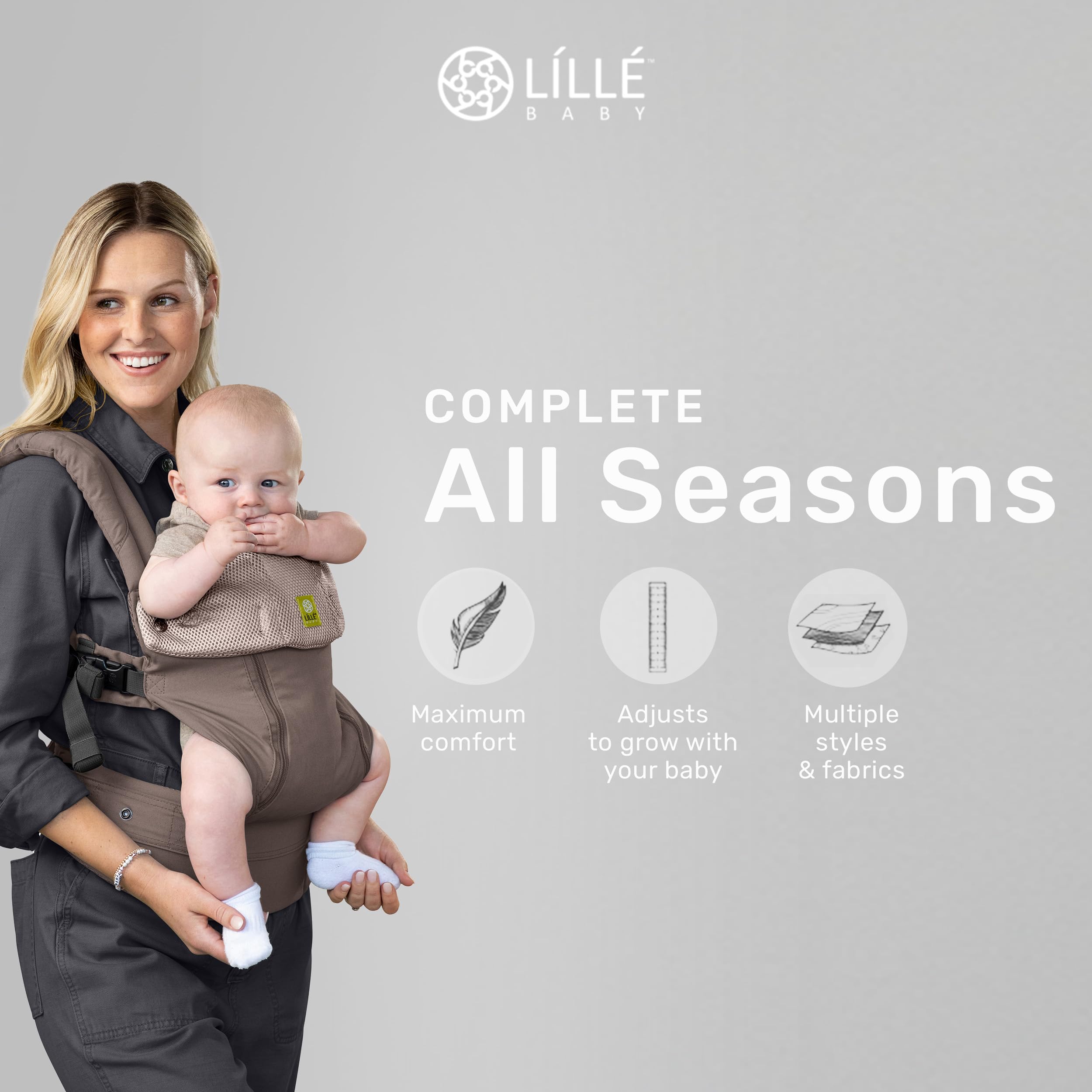 LILLEbaby Complete All Seasons Ergonomic 6-in-1 Baby Carrier Infant to Toddler with Lumbar Support 7-45 Pounds 360 Degree Baby Wearing & Multi-Position Inward & Outward Facing Bark product thumbnail 4
