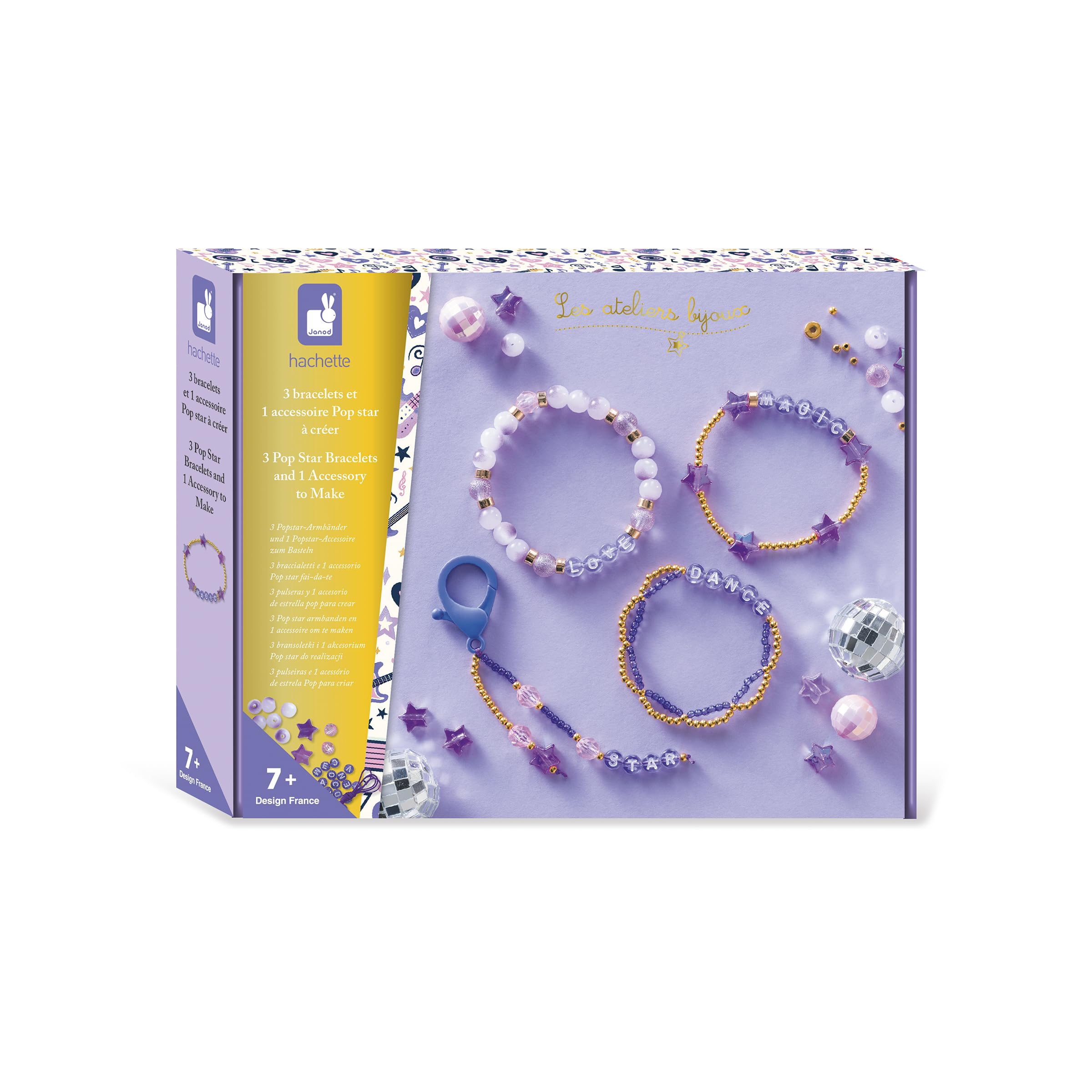 Janod - 4 Bijoux à Créer - Kit Création Bijoux Tendance - 2 Bracelets + 1 Porte-​clés + 1 Collier - Loisir Créatif 7 Ans et Plus