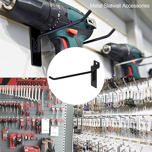 Miniatura 7 de Slatwall Hooks 50 PCS 6 Inch Black Slatwall Accessories Garage Shop Retail Display Slat Wall Hanging Hooks Heavy Duty Pegboard Gridwall Display