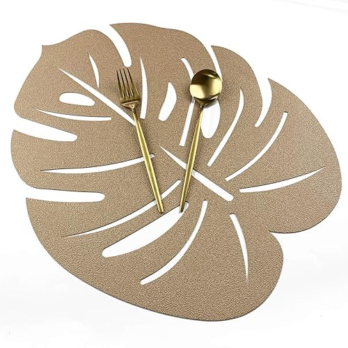 Miniatura 2 de JASHII Manteles individuales metálicos de vinilo prensado, manteles individuales aislantes, juego de 6 manteles individuales de piel sintética,