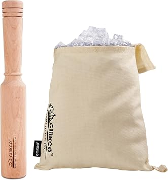 CINKCO Wooden Muddler Mallet Lewis Bag Set Heavy Duty Crushing Tools Kit Ice Hammer and Canvas Ice Crushing Bag for Making Cocktails Drinks Juice Bar Tools Set