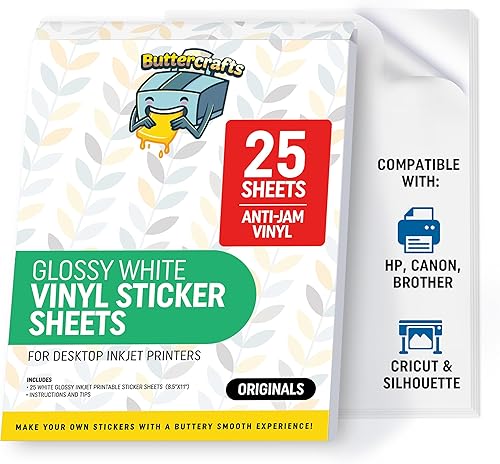 Papel adhesivo de vinilo imprimible de alta calidad para impresora de inyección de tinta, 25 hojas, 8.5 x 11 pulgadas, papel adhesivo brillante