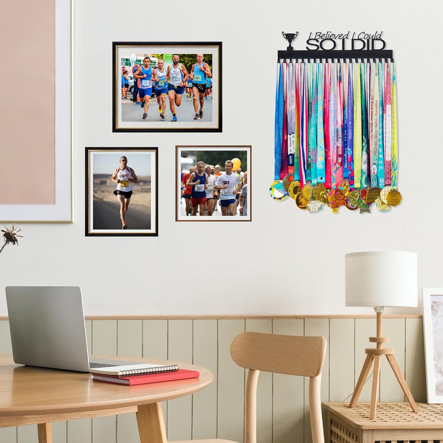 Inspire Medal Display Hanger – Showcase Your Achievements - I Believed I Could - Durable Metal Wall Hanger Organize Sports Race Awards Hold Up 60+ Medals for Running Gymnastics Athlete Kids