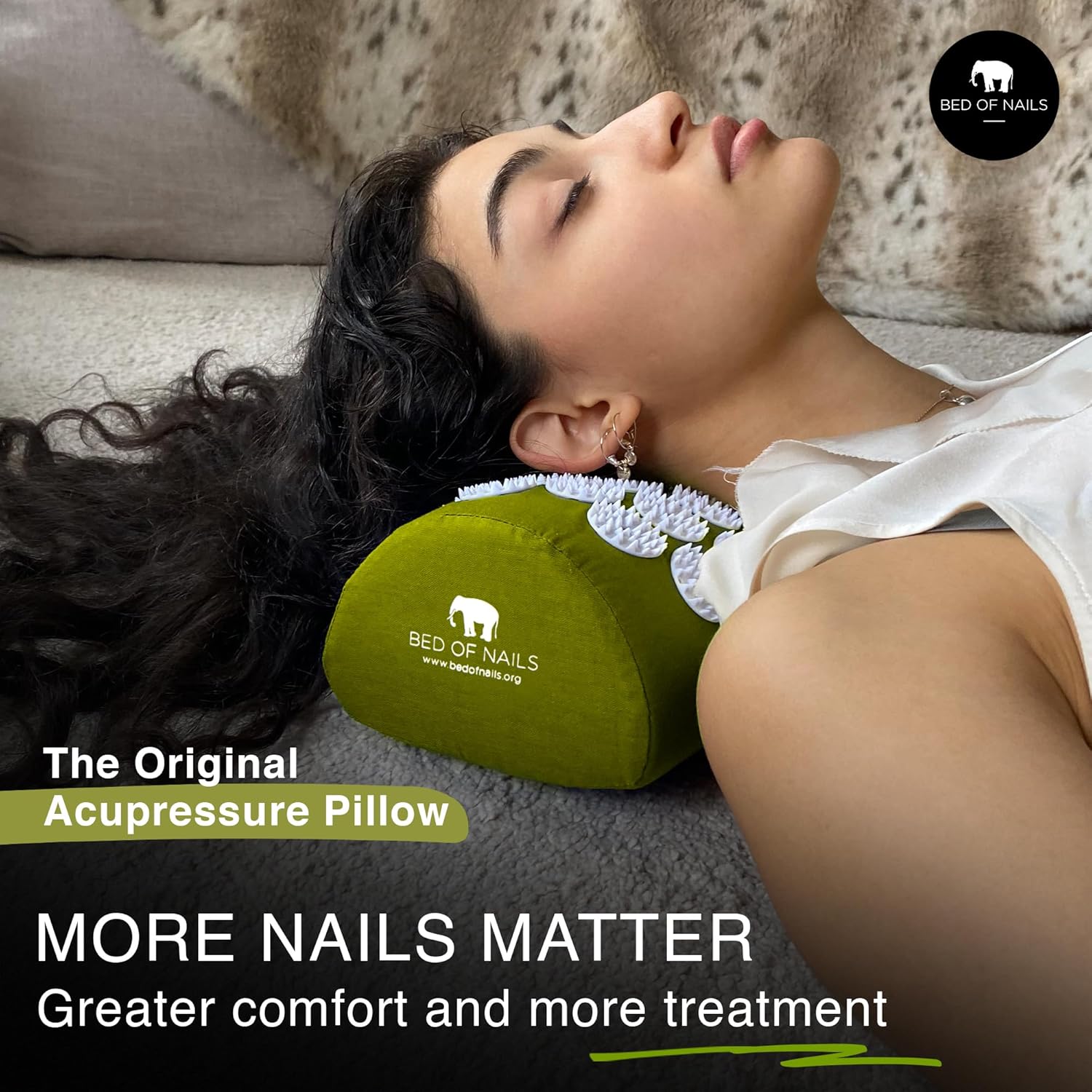 Bed of Nails Original Comfortable Acupressure Lumbar Cushion Pillow, 2142 Acupuncture Pressure Points, Neck Pain Relief, Increased Energy, Relaxation, FSA/HSA Eligible, Drawstring Bag, 15x6x4, Green