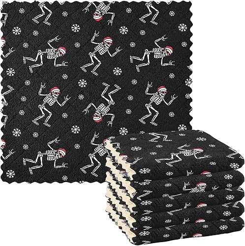 KLL Christmas Skeleton with Rock Sign Kitchen Accessories for Cooking Tea Towels Teal Towels Kitchen Hand Towels Kitchen Decorative Terry Cloth