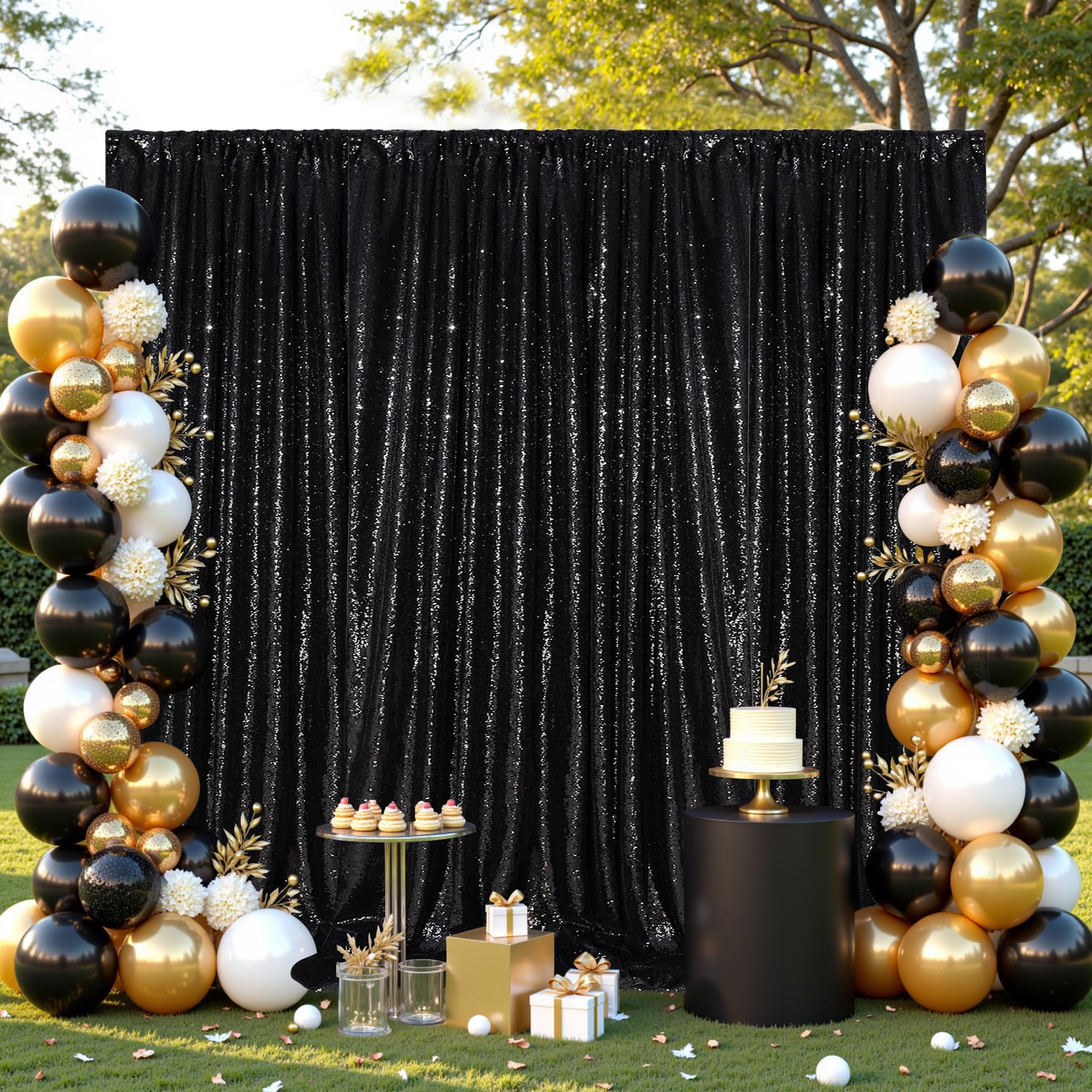 4 pezzi Tenda con paillette - 60x240cm Sfondo a Tende con Sequin per Laurea Scuola Feste Decor feste di compleanno, matrimonio, palcoscenico -Nero