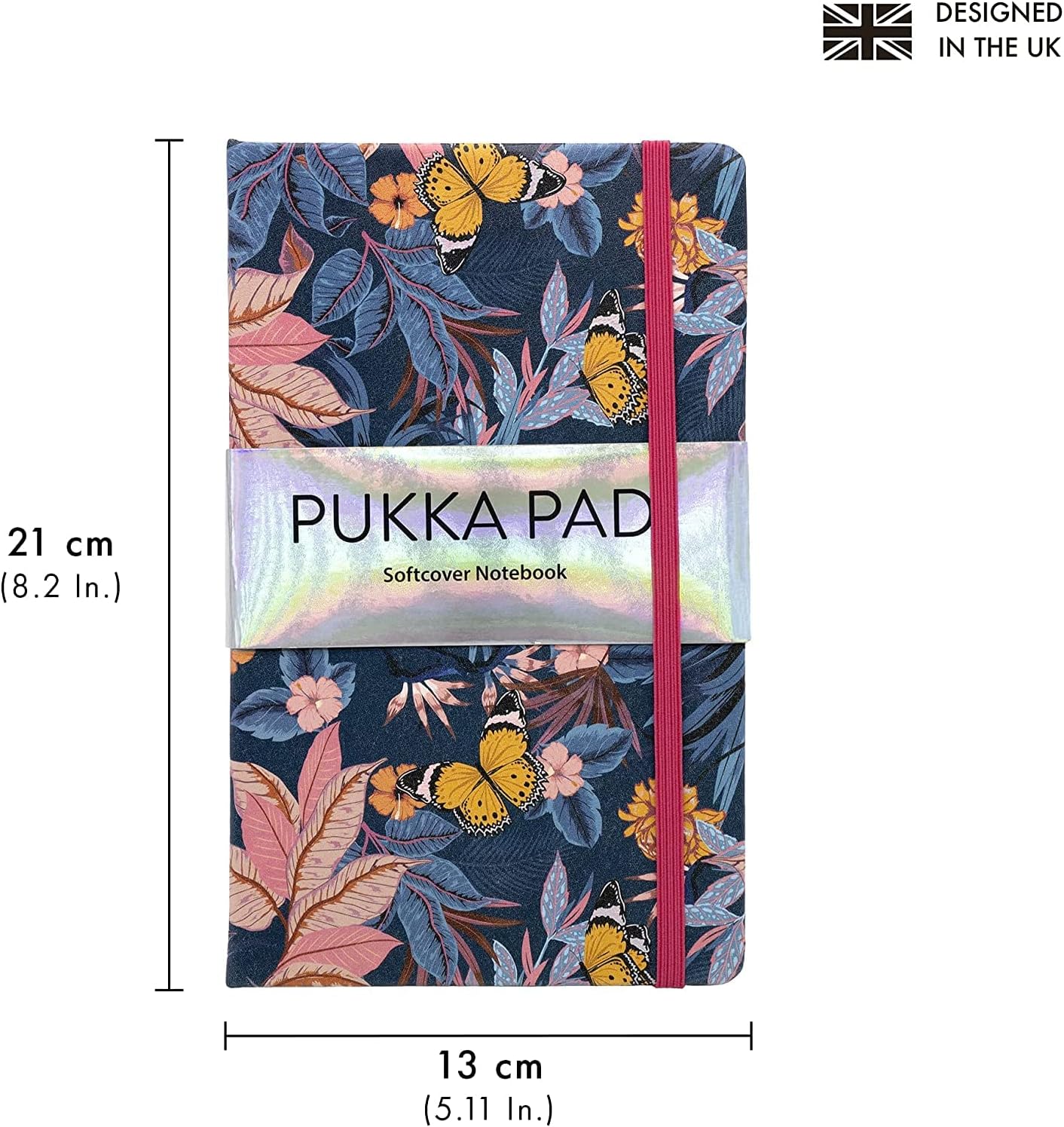 Pukka Pad Bloom Softcover Pad Notebook – 21 x 13cm – Pack of 3 Floral Designs, Blue