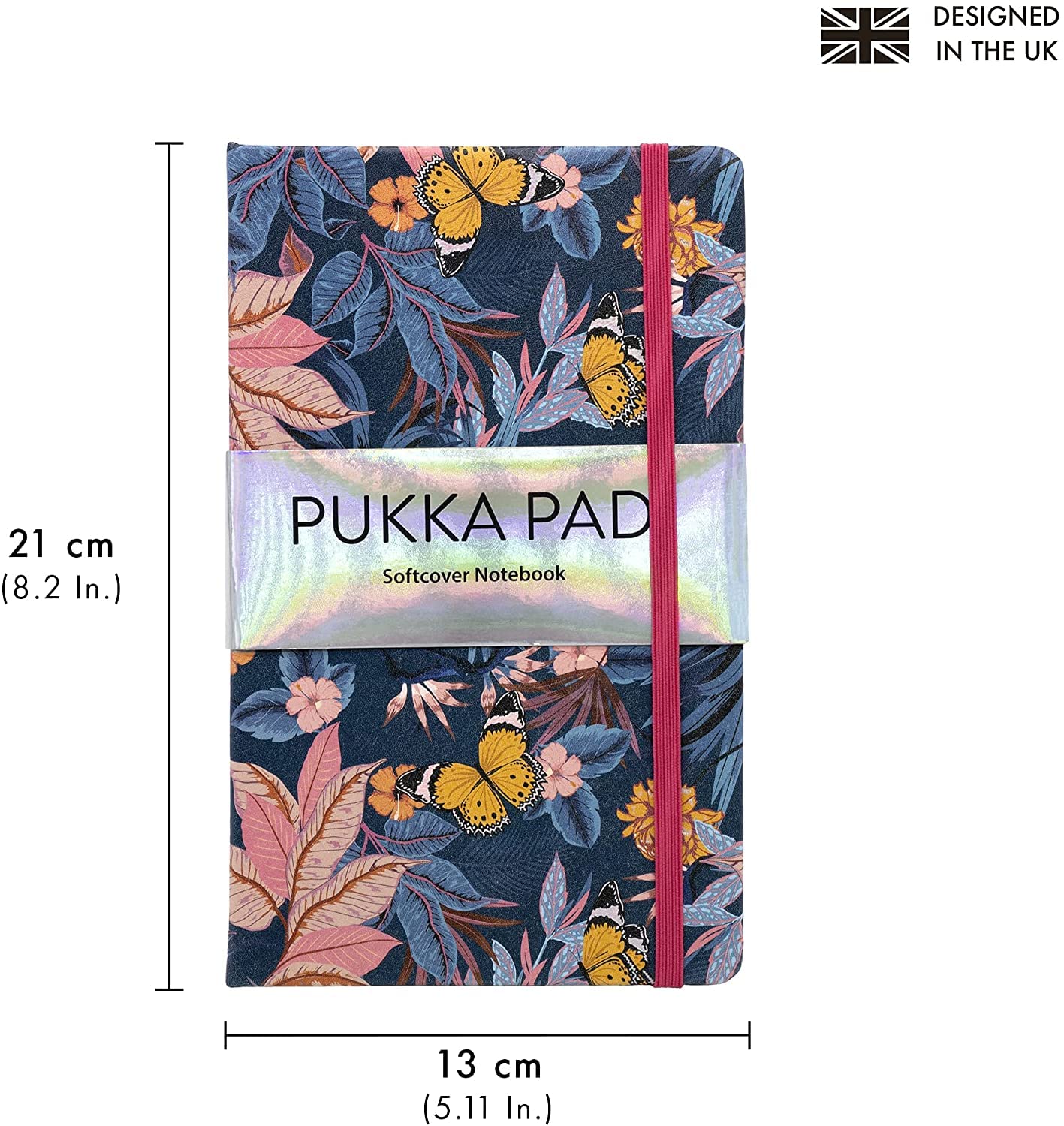 Pukka Pad Bloom Carnet de notes à couverture souple 21 x 13 cm - Lot de 3 motifs floraux, bleu