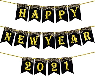 Happy New Year Banner 2021 - Gold Glitter, No DIY Required | New Years Eve Party Supplies 2021 | Happy New Year 2021 Banner | Happy New Years Sign for NYE Decorations | Happy New Year Decorations 2021