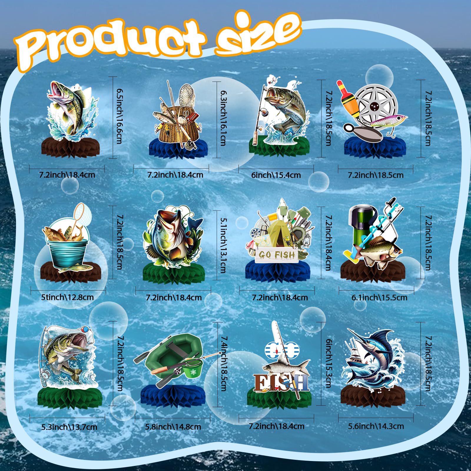 12Pcs Fishing Centerpieces, Fishing Table Decorations, Fishing Birthday Party Decorations, Gone Fishing Party Decorations, Fish Party Decorations for Table Boys Girls Baby Shower