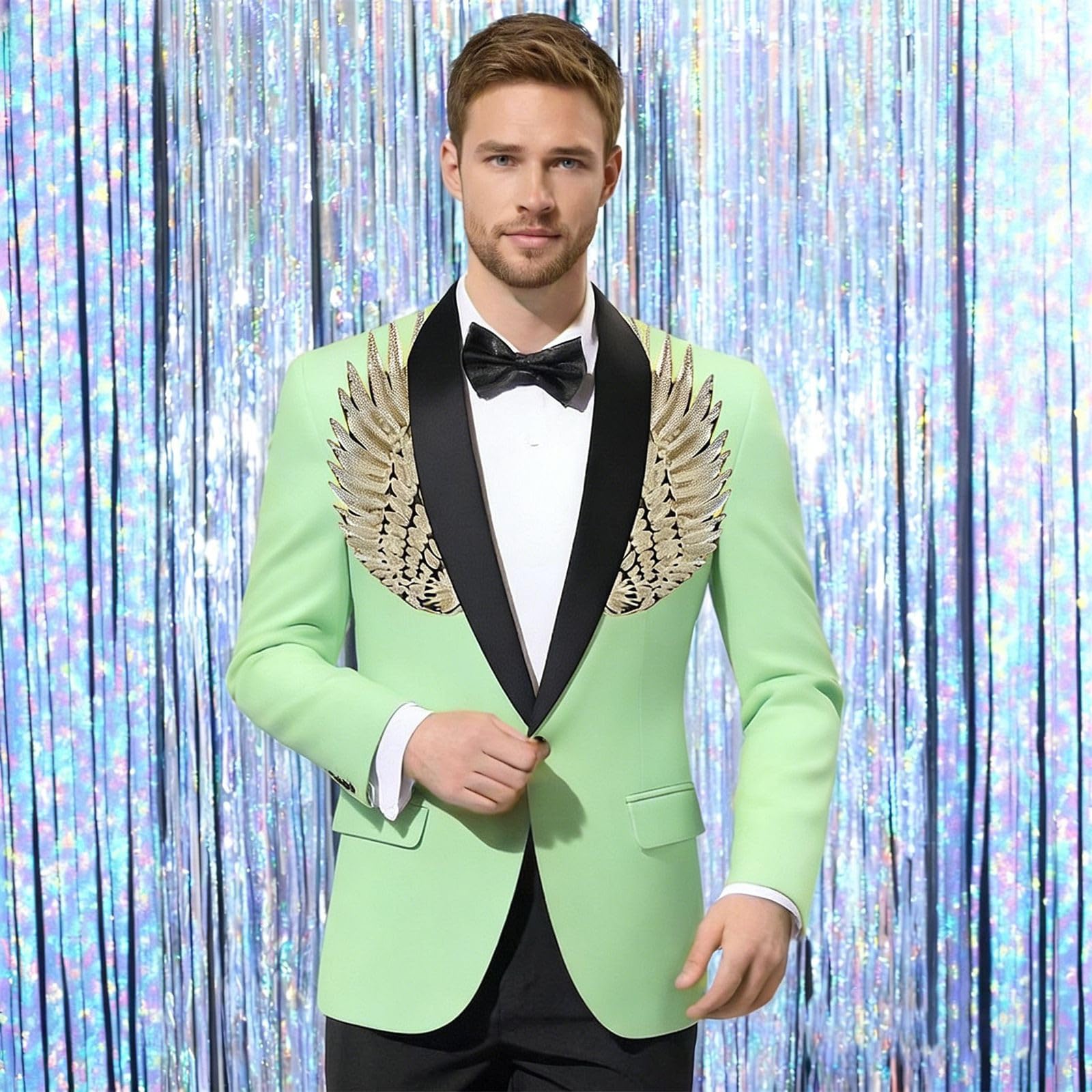 Generisch Giacca da uomo con paillette, con brillantini, per feste, balli di fine anno, blazer da uomo, casual, sportivo, per matrimonio, business, abito da uomo