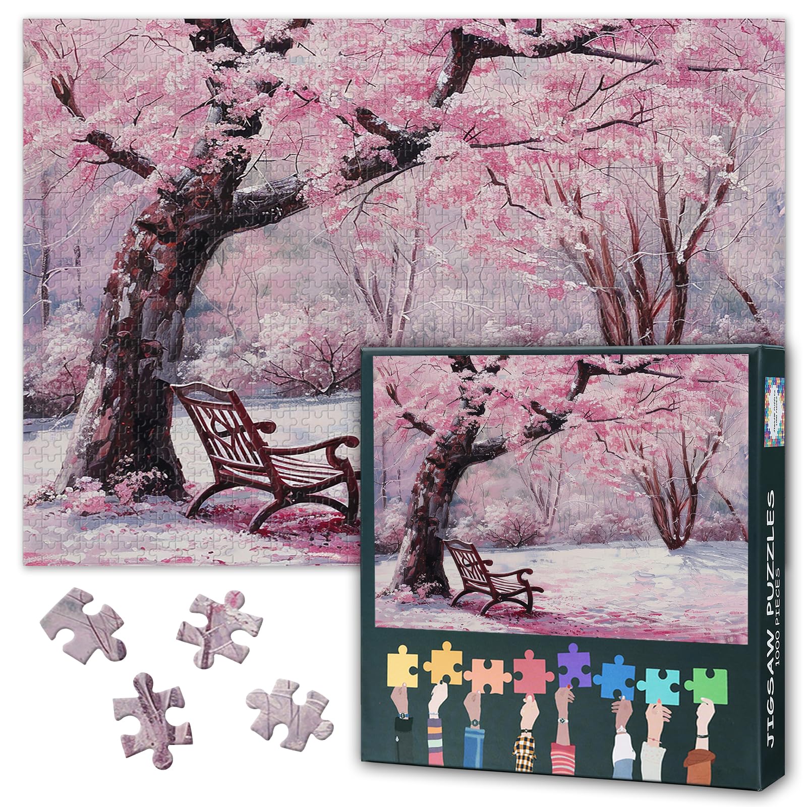 1000 Pieces Beautiful Cherry Blossoms Jigsaw Puzzles - Funny Pink Cherry Blossoms Puzzles for Adults Decompression Challenging Jigsaw Puzzle Gift for Family Friends 27.5"X19.7"