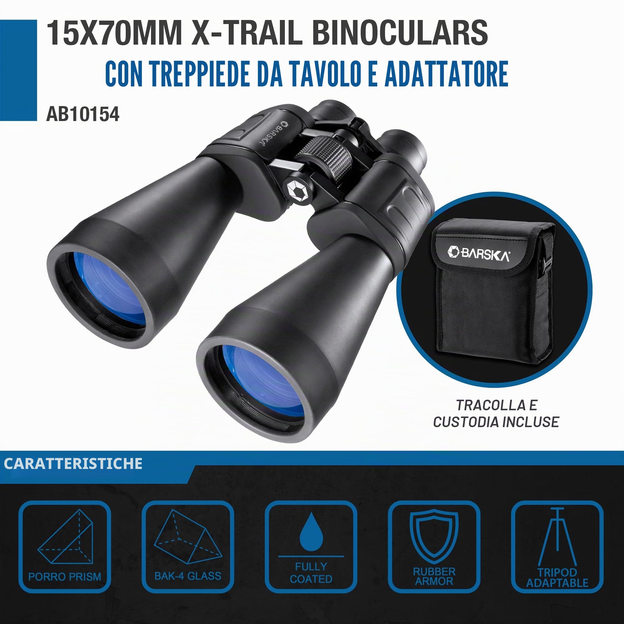 BARSKA X-Trail 15x70 binocolo con adattatore treppiede e treppiede, nero