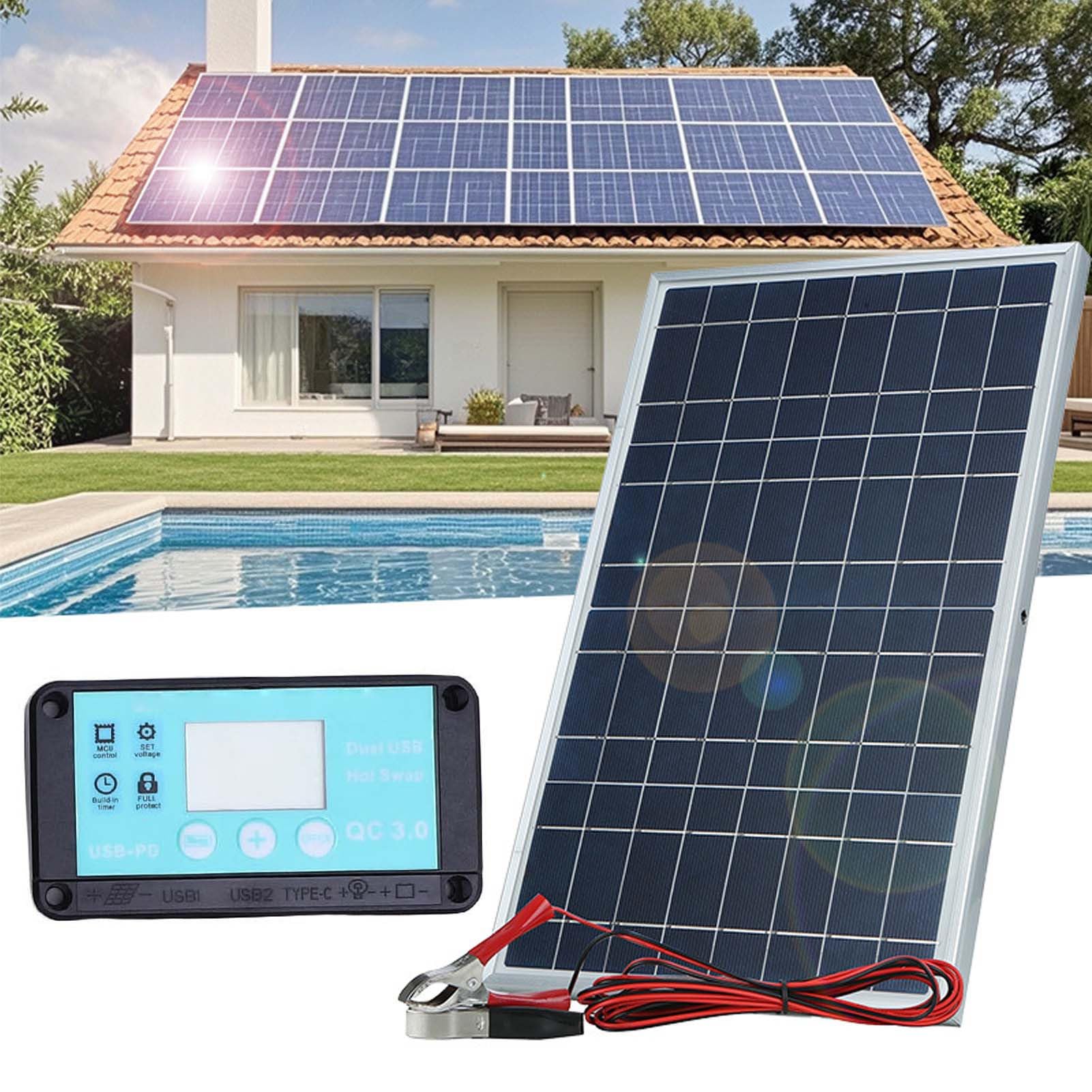 Panel Solar con Regulador de Carga,Kit de Cargador Solar 100 Vatios,de Batería para Coche Remolque | Aplicaciones en s Aislados