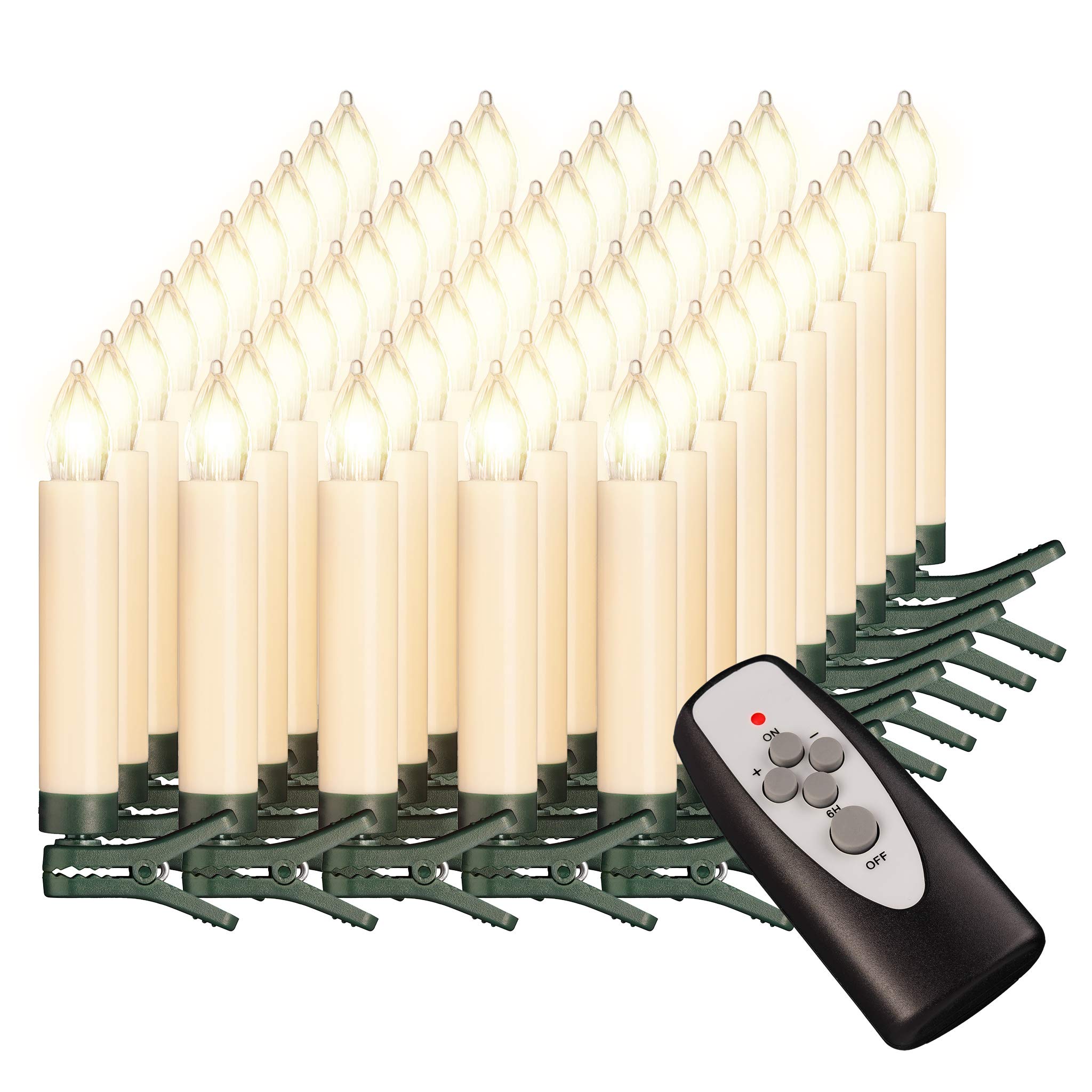 Bonetti 50-er Set LED Weihnachtskerze Elfenbein/Creme, Dimmbar, Flackermodus, Timer, kabellose Weihnachtsbaumbeleuchtung für Innen- und Außen (50er Set Elfenbein/Creme)