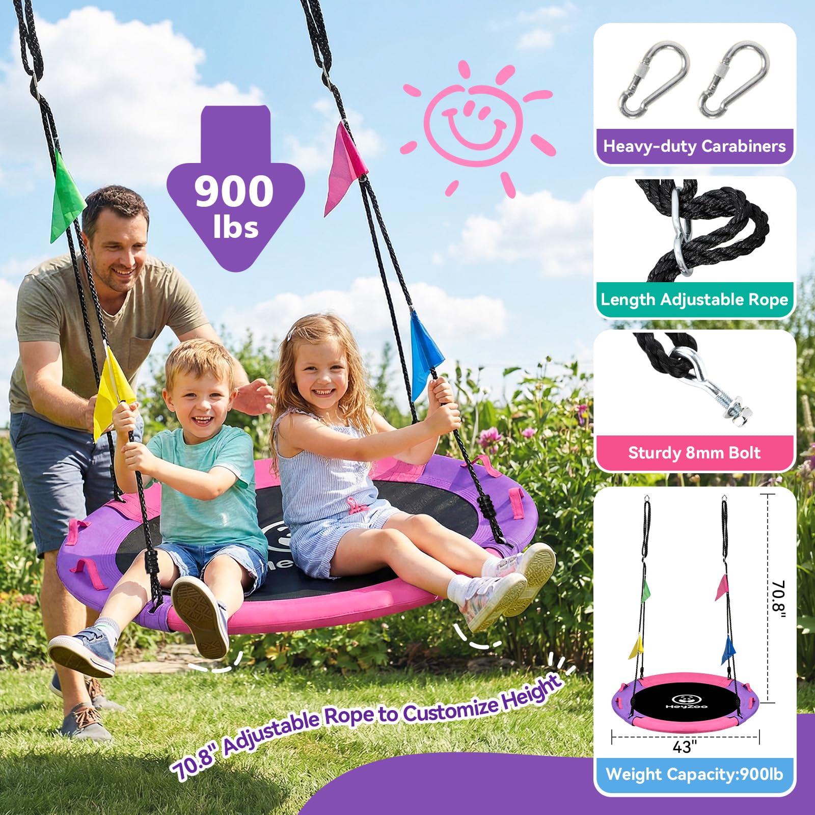 Amazon.com: HeyZoo 43 Inch Tree Swing, 900lbs Weight Capacity