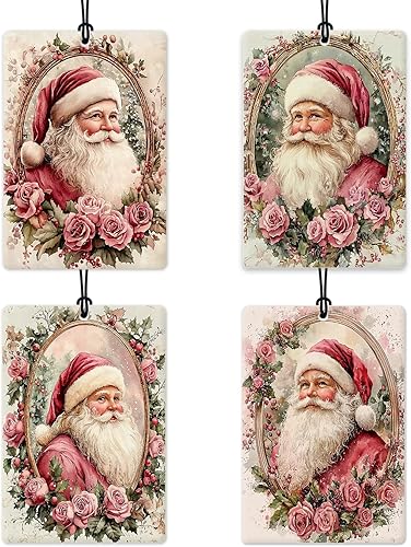 Accesorios vintage de Santa Claus para mujer, ambientador de coche retro de Navidad, 4 piezas, ambientador colgante de granja para autos, armario,