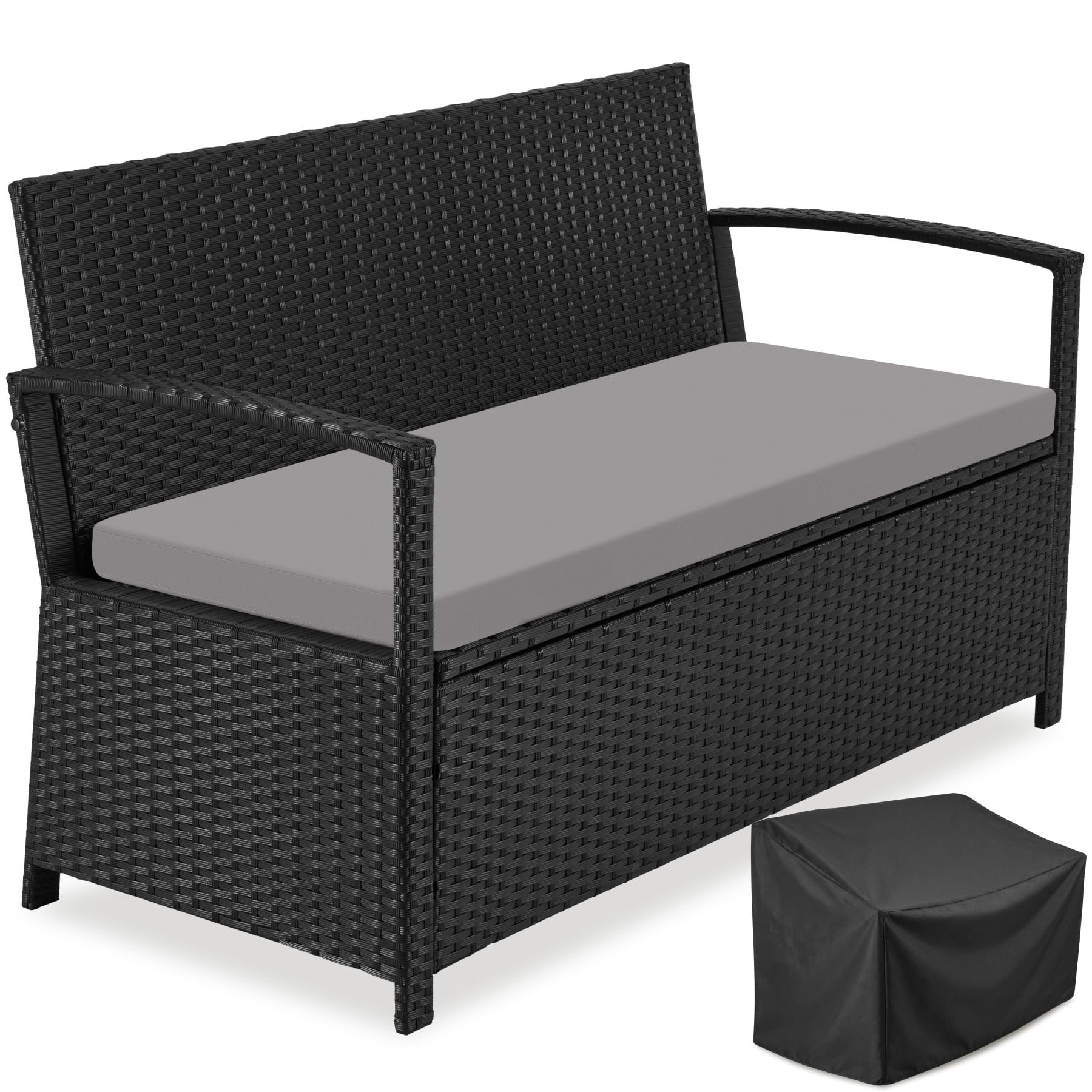 tectake® Banc de Jardin 2 Places en Polyrotin, Caisson de Rangement 160 l