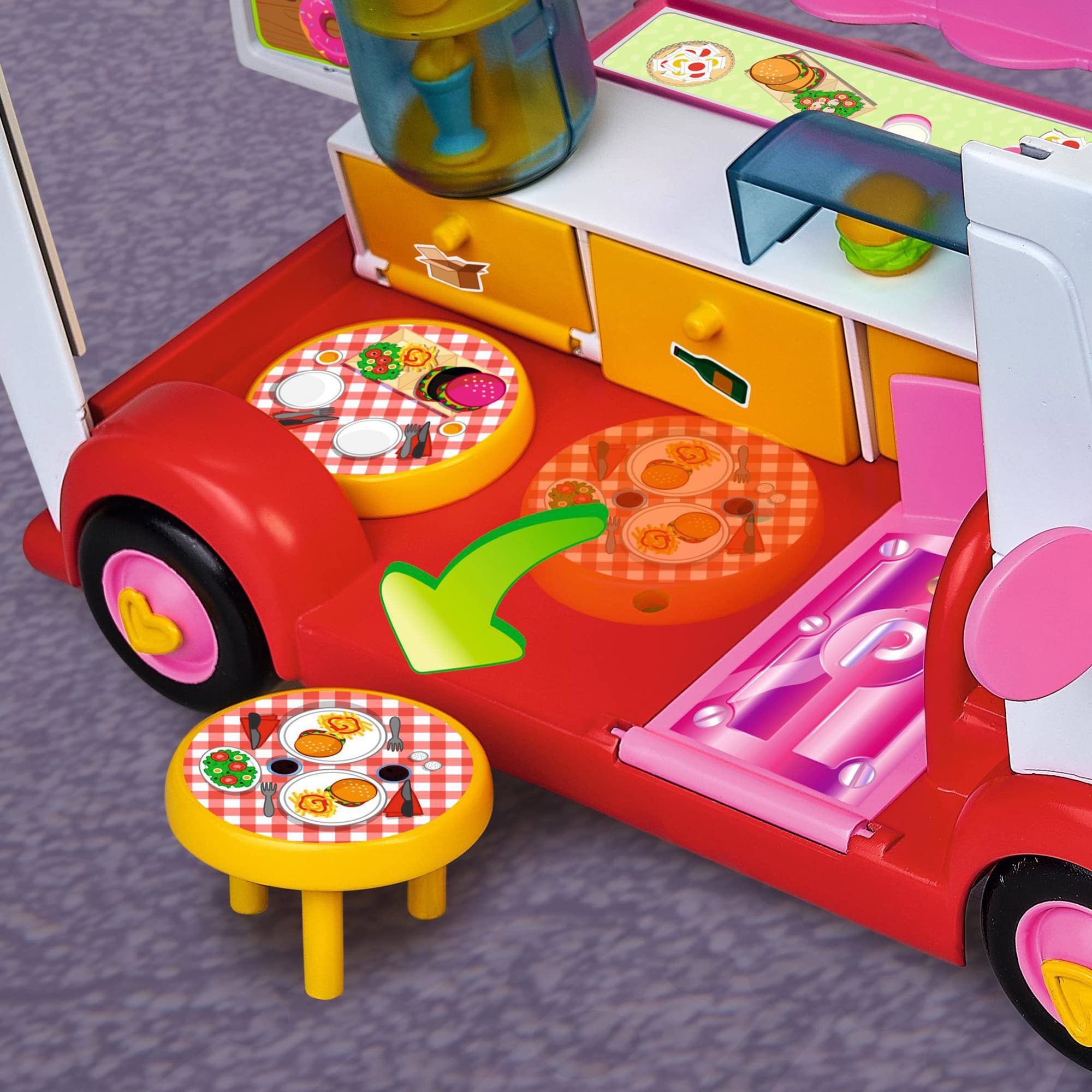 Pinypon - Happy Burger, playset Restaurante Food Truck Hamburguesas, Juguete con Posibilidades de Juego, 1 muñeco, Accesorios, y Compartimento para guardarlos, Desde 4 años, Famosa (700017210)