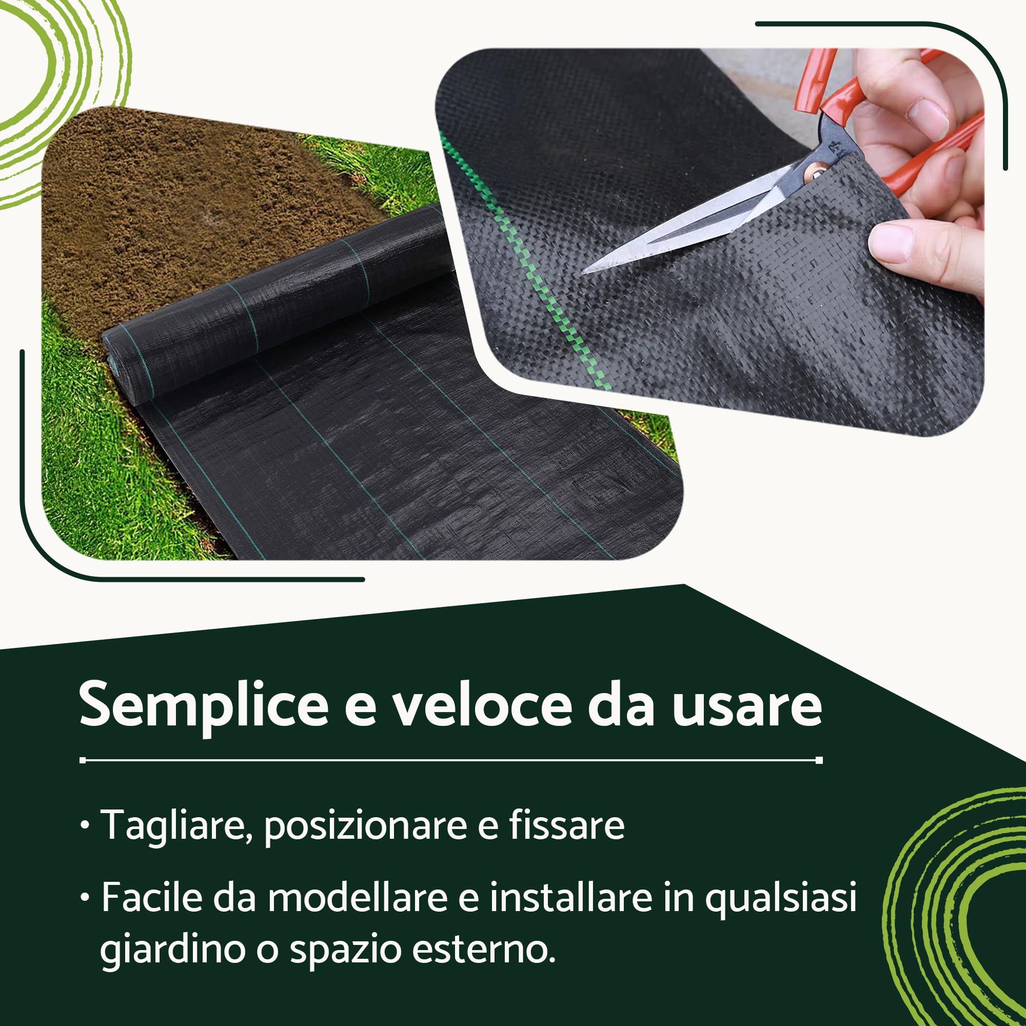 GARDENIX Telo anti-erbacce con 50 ancore 16m² (1,6m x 10m) - Permeabile all'acqua 110g/m² - Nero resistente ai raggi UV, tessuto anti-erbacce, protezione del suolo, tessuto sottoscocca
