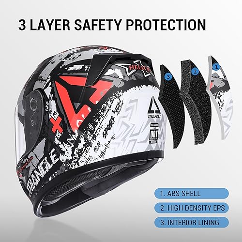 Miniatura 5 de TRIANGLE Casco de motocicleta para niños, casco de cara completa ligero con 2 viseras aprobado por DOT