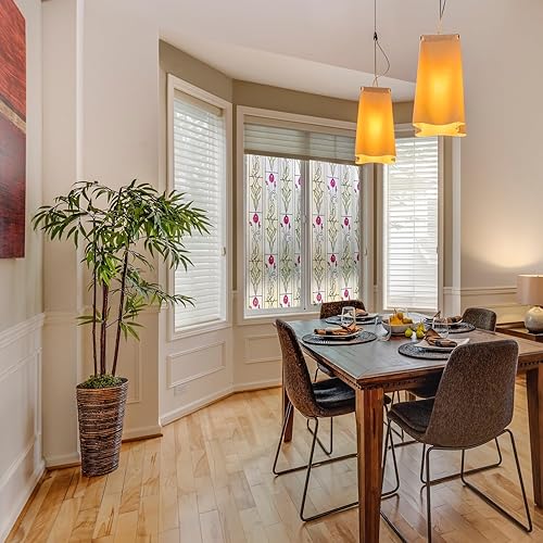 Miniatura 3 de KESPEN WINDOW FILMS Película de privacidad para ventana, vitral, esmerilado, película decorativa para ventana con flor de rosa, adherencia estática,